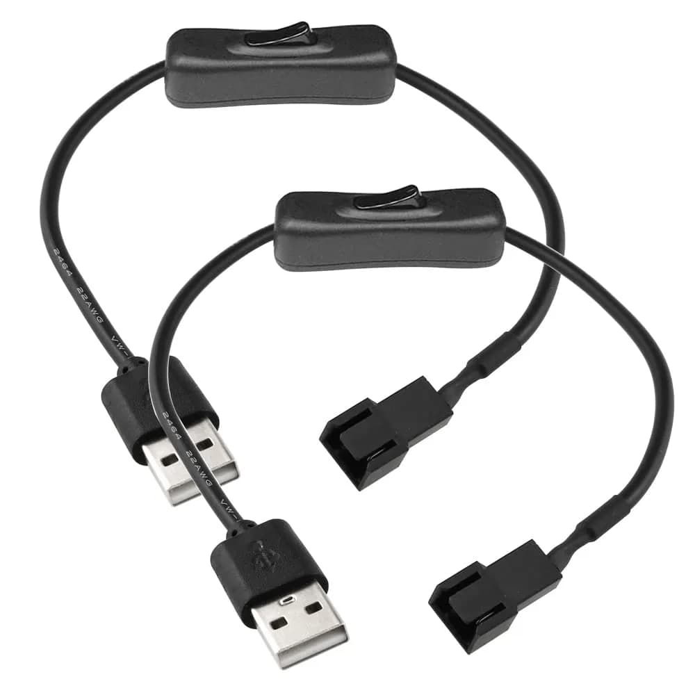 Gebildet USB to 3/4 Pin Fan Adapter Cable with ON/OFF Switch, 30cm, 2 Pack