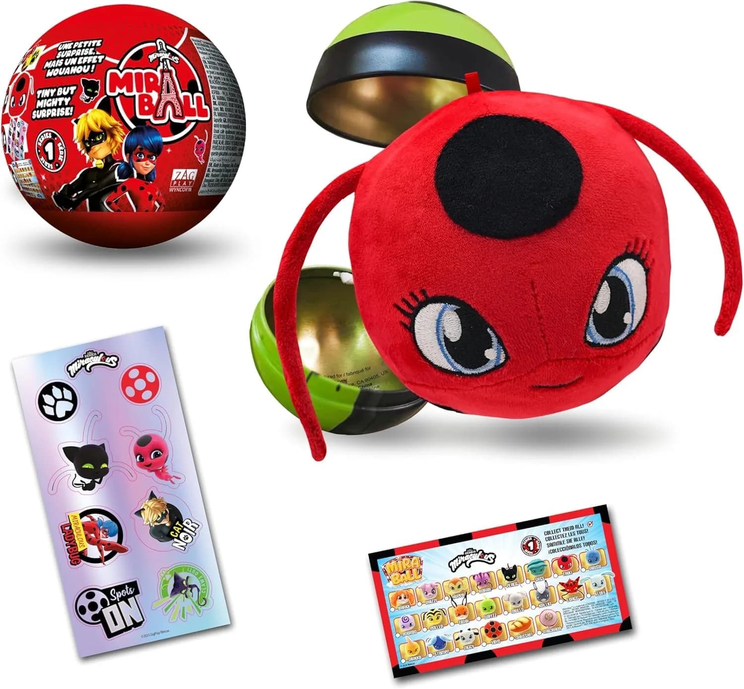 Miraculous Wyncor Ladybug 4-1 Surprise Miraball | 2.9" Plush & Metal Ball for Kids 3+