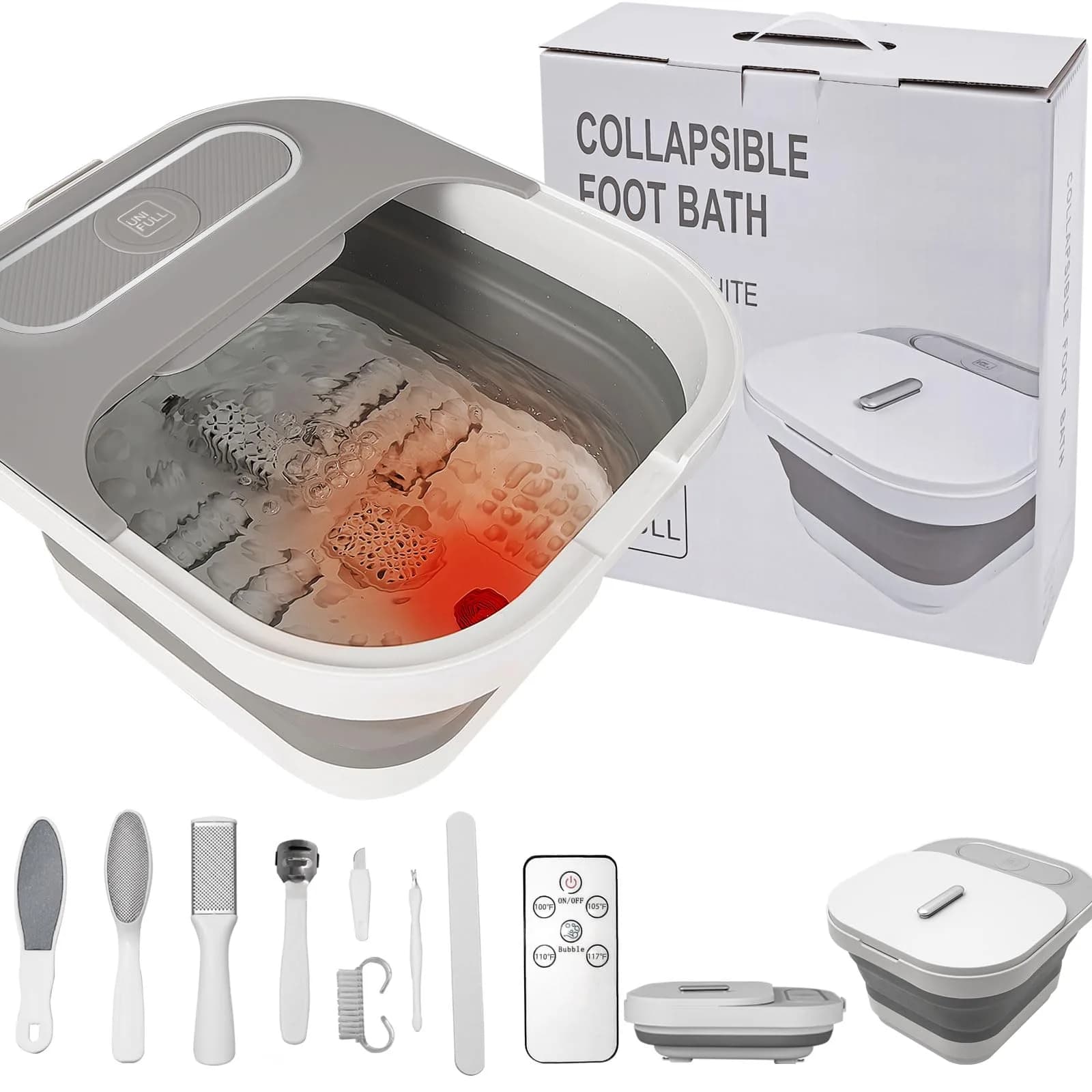 UNIFULL Collapsible Foot Spa Bath with Heat, Remote Control, Shiatsu Rollers & Bubble Jets for Relaxation - main product image