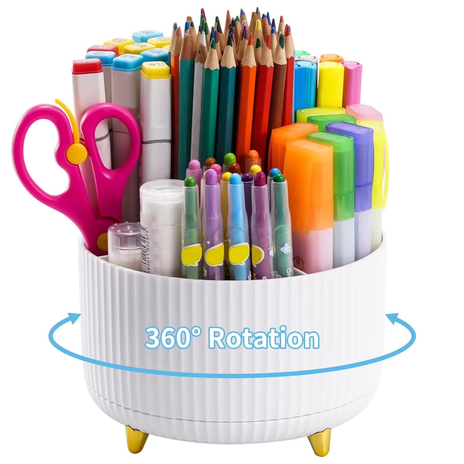 Marbrasse Rotating Desk Organizer White 15.5cm (6.1in) | 5 Compartments for Office, Home, Crafts - main product image