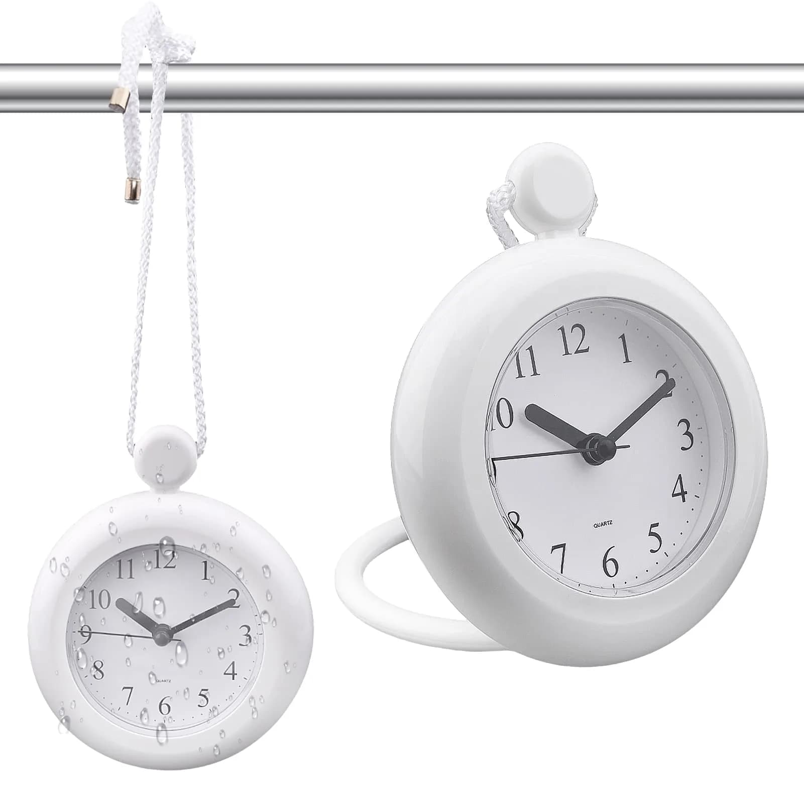 LVOERTUIG Waterproof Shower Clock, Silent Analog Bathroom Clock with Rope & Stand | IP3 Waterproof - main product image