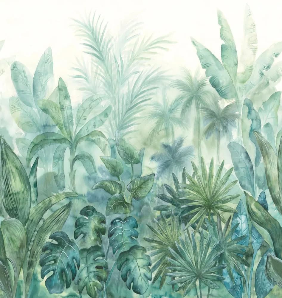 A.S. Création Livingwalls Non-Woven Wallpaper, Palm Leaves, 2.80 m x 2.65 m | Tropical Green & Blue - main product image