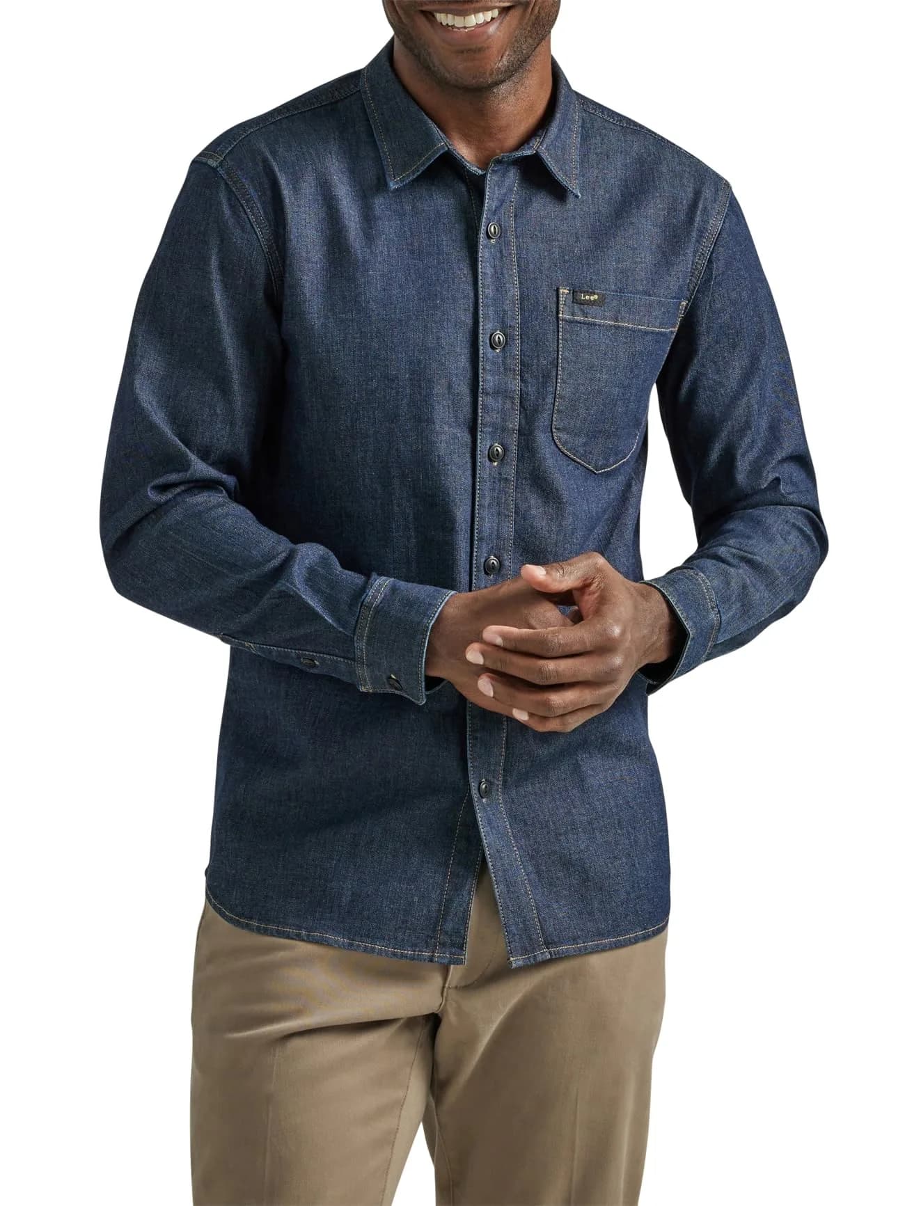 Lee Men's All Purpose Classic Fit Long Sleeve Shirt, Denim Rinse Wash, XX-Large | Versatile Casual Style - main product image