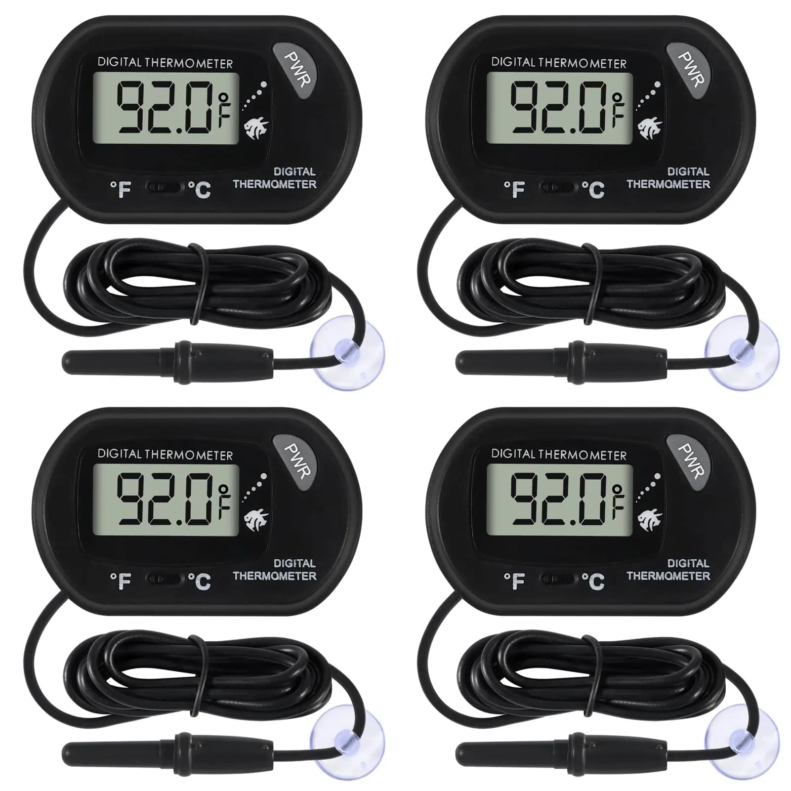 DORHEA Digital Aquarium Thermometer 4-Pack | -50°C to +70°C (-58°F to +158°F) with LCD Display - main product image
