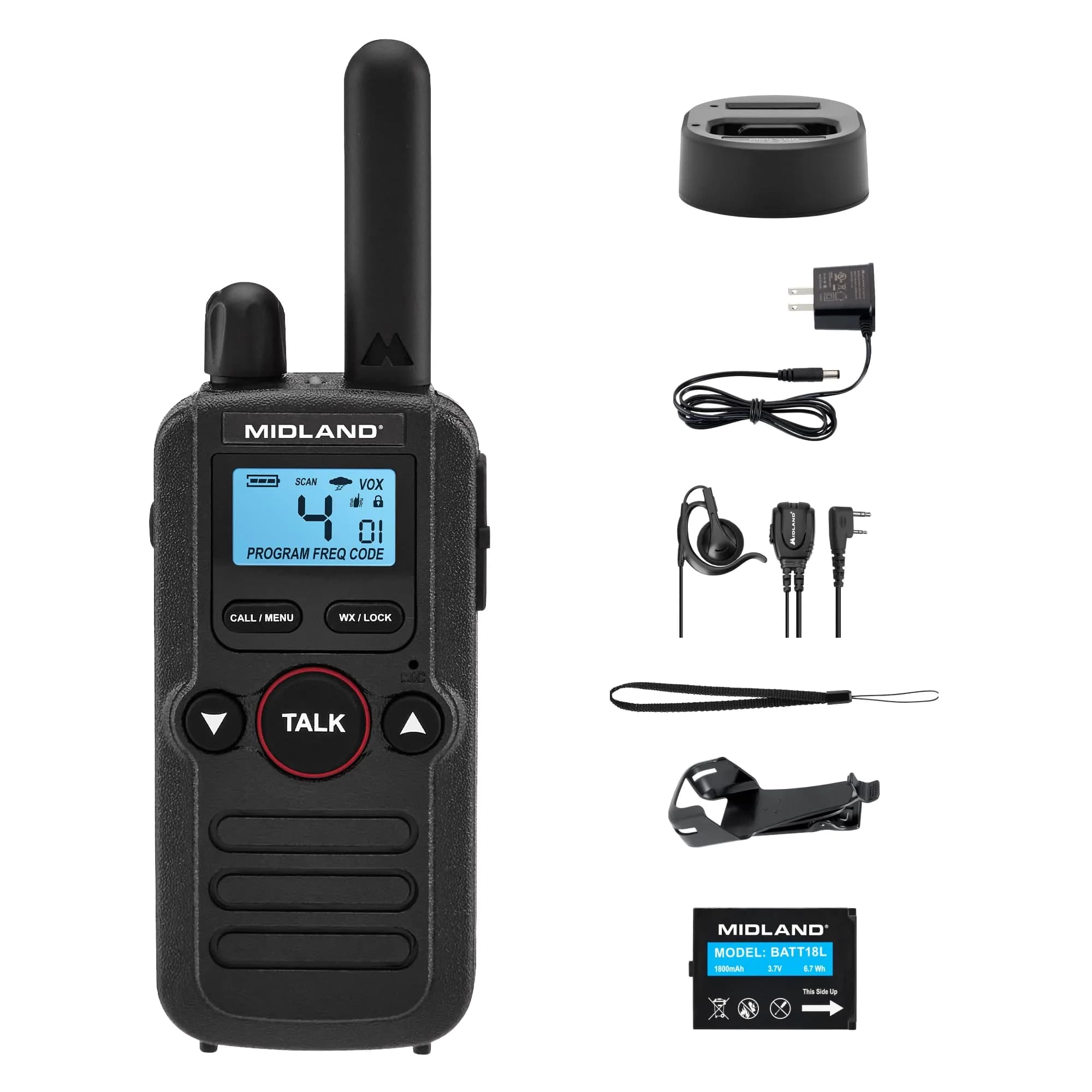 Midland BR180 BizTalk UHF Two-Way Radio 1W | 56 Channels, Black, 1 Pack