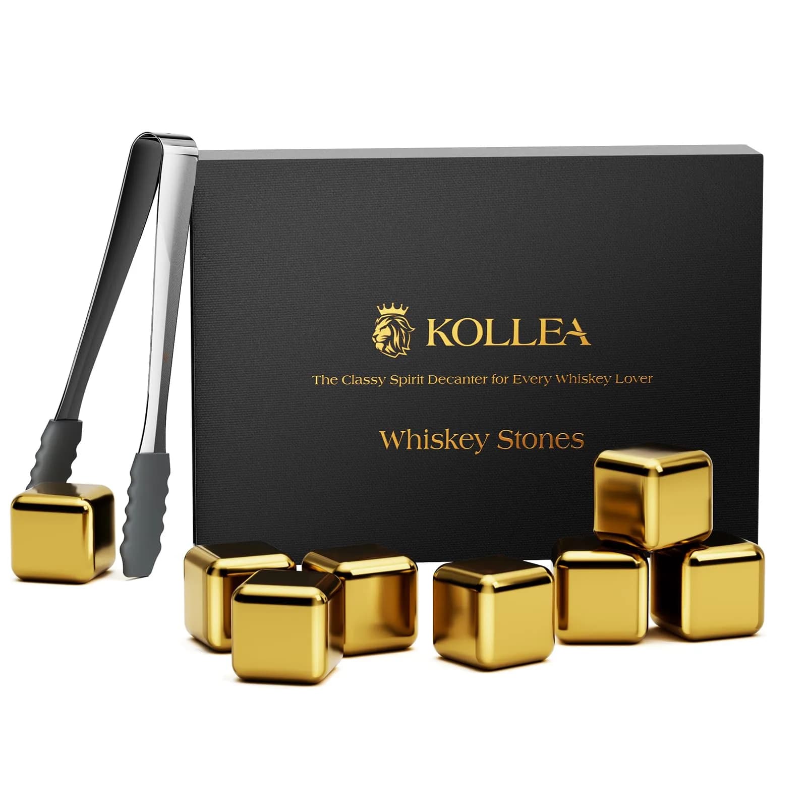 Kollea Whiskey Stones 8-Pack Stainless Steel Chilling Rocks Set, Gold | No Dilution, Premium Reusable Whiskey Ice Cubes - main product image