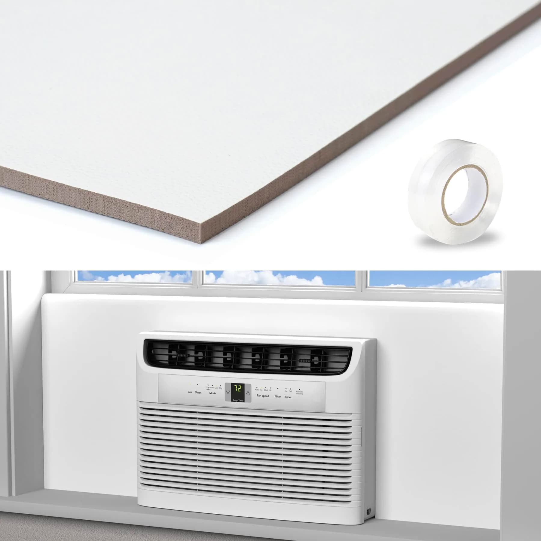 LBG Products Window Air Conditioner Side Panels White Full Surround AC Foam Panel for Indoor Units 39" x 17" | Insulation for All Seasons - main product image