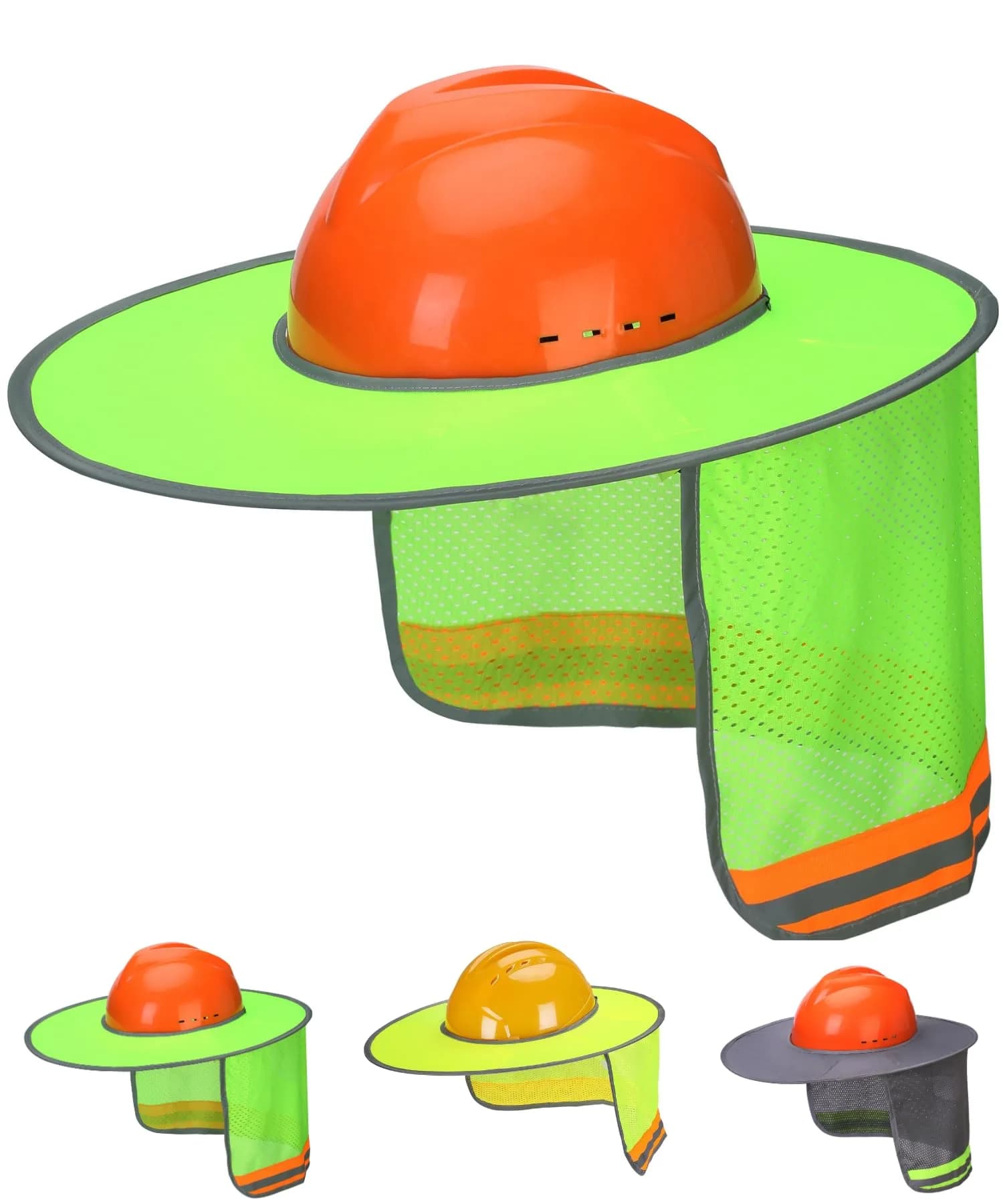 UNCO Industrial Hard Hat Sun Shield Green | Full & Standard Brim Mesh Sunshade with Reflective - main product image