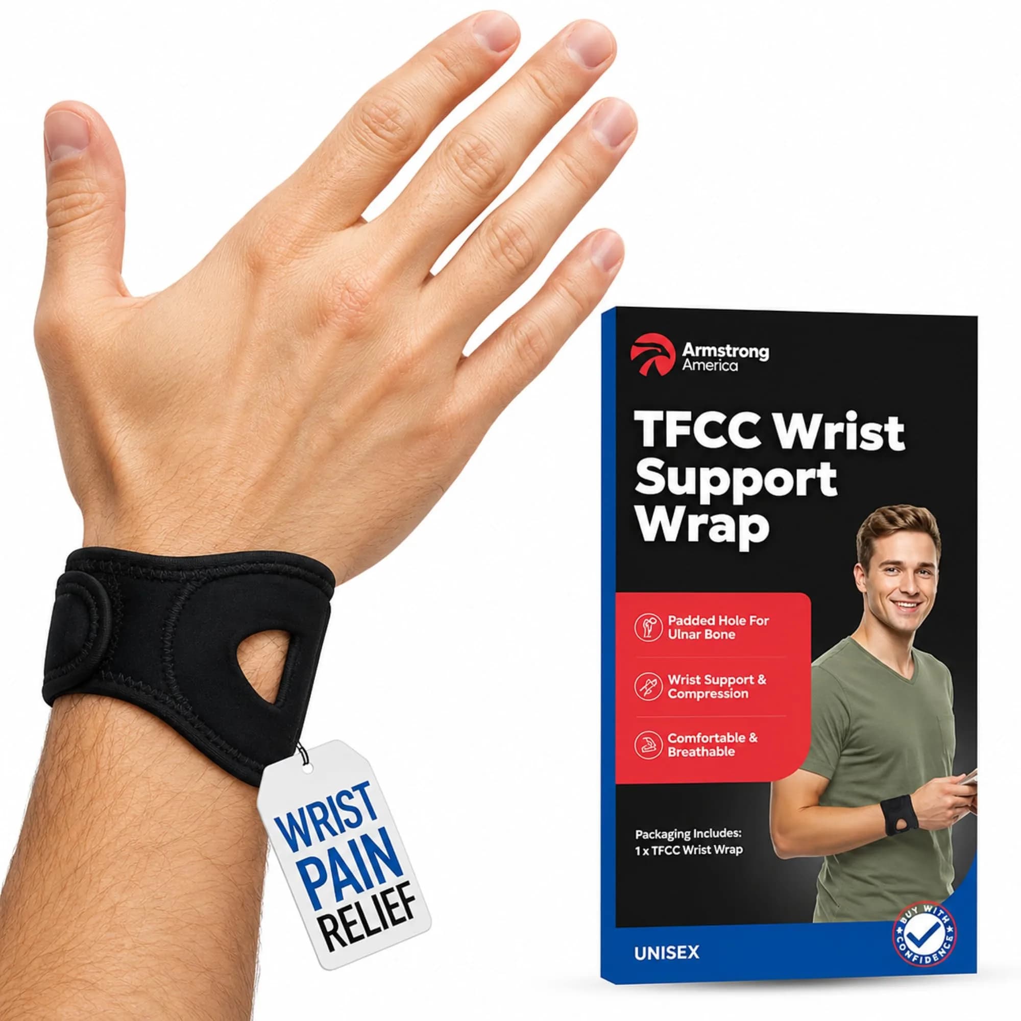ARMSTRONG AMERICA Wrist Wrap Compression Wrist Brace for TFCC Tears | Carpal Tunnel & Tendonitis Support (MED) - main product image