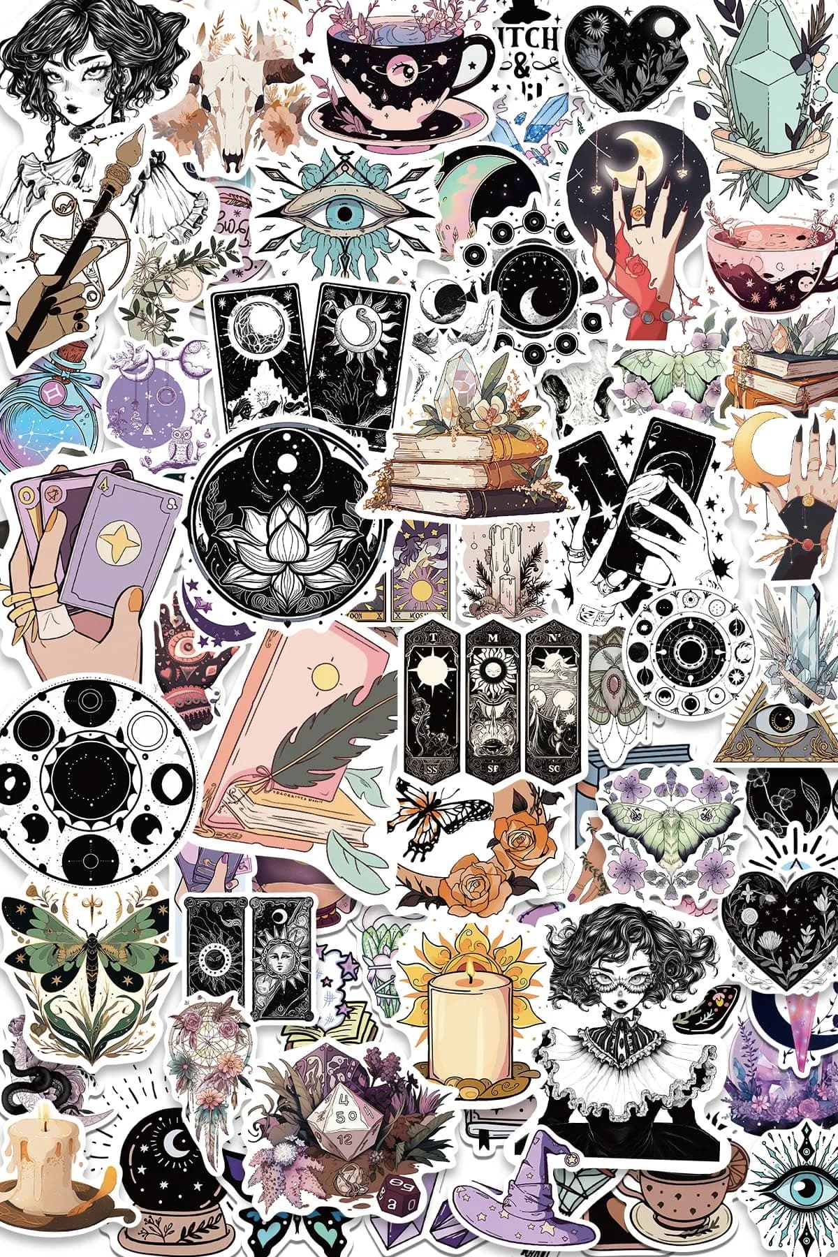H&G MASTER Witchy Stickers for Kindles & Water Bottles 100PCS Waterproof Vinyl | Spooky Cute Celestial Decor - main product image