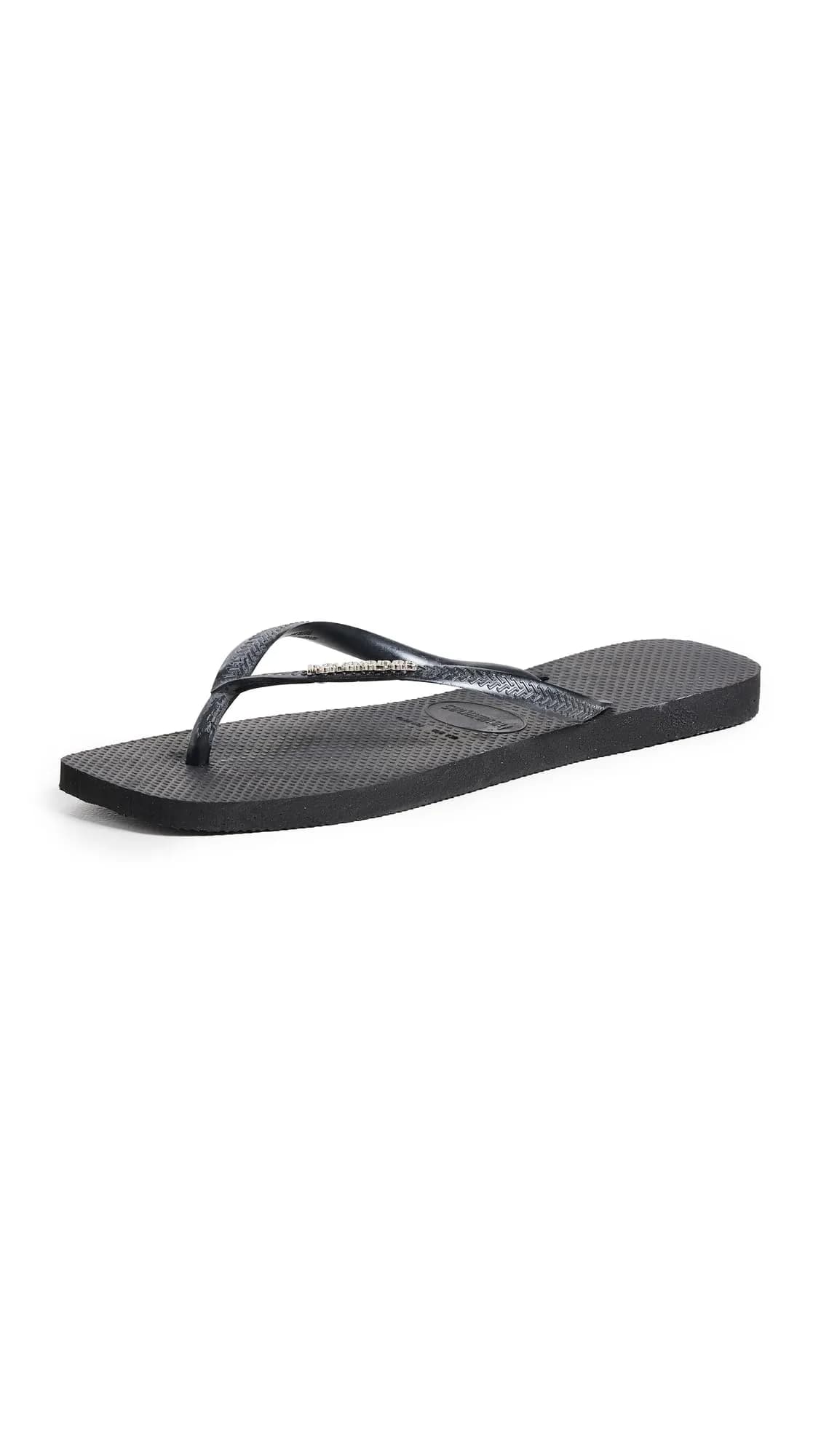 Havaianas Women's Slim Square Logo Flip Flops, Black/Silver, 6 Medium US | Rubber Slip-On Casual Footwear - main product image