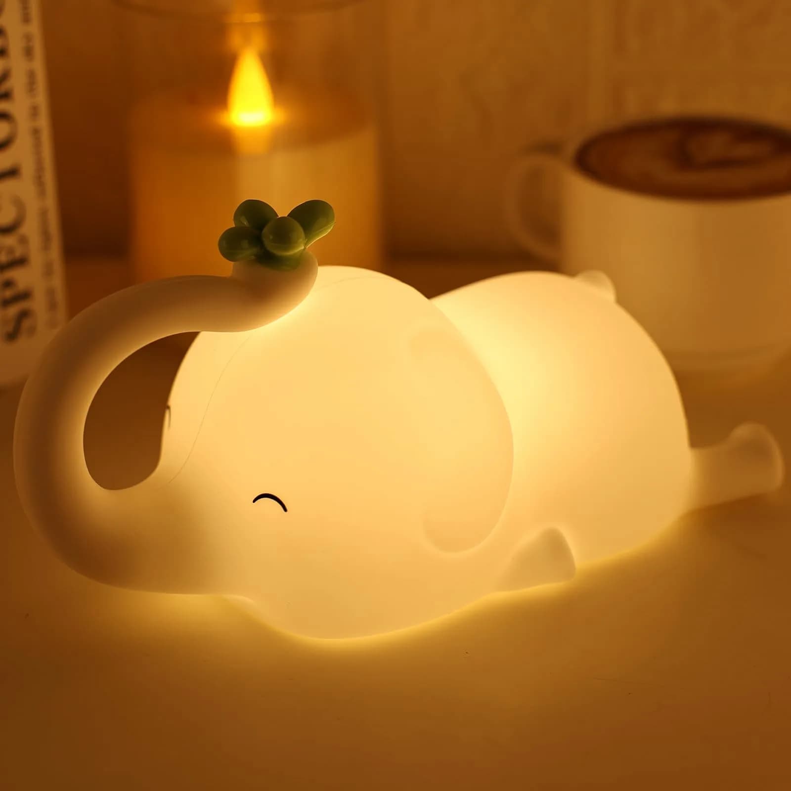 MAGOHMT Silicone Elephant Night Light for Kids | 3-Level Dimmable & Rechargeable Night Lamp - main product image
