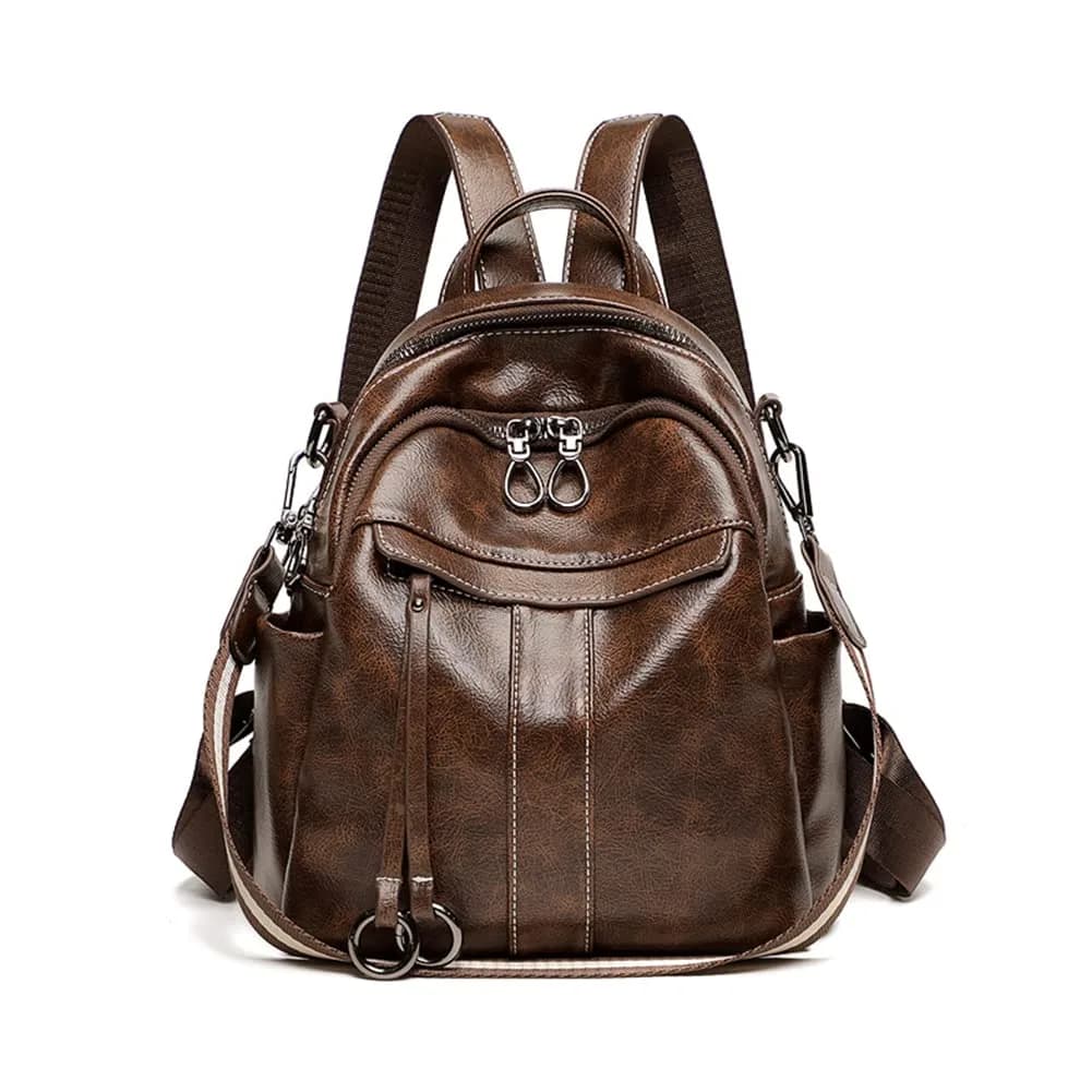 Mn&Sue Women's Leather Backpack Purse Medium Size Fashion Shoulder Bag Rucksack - Coffee, 25.7cm (10.1" W) - main product image