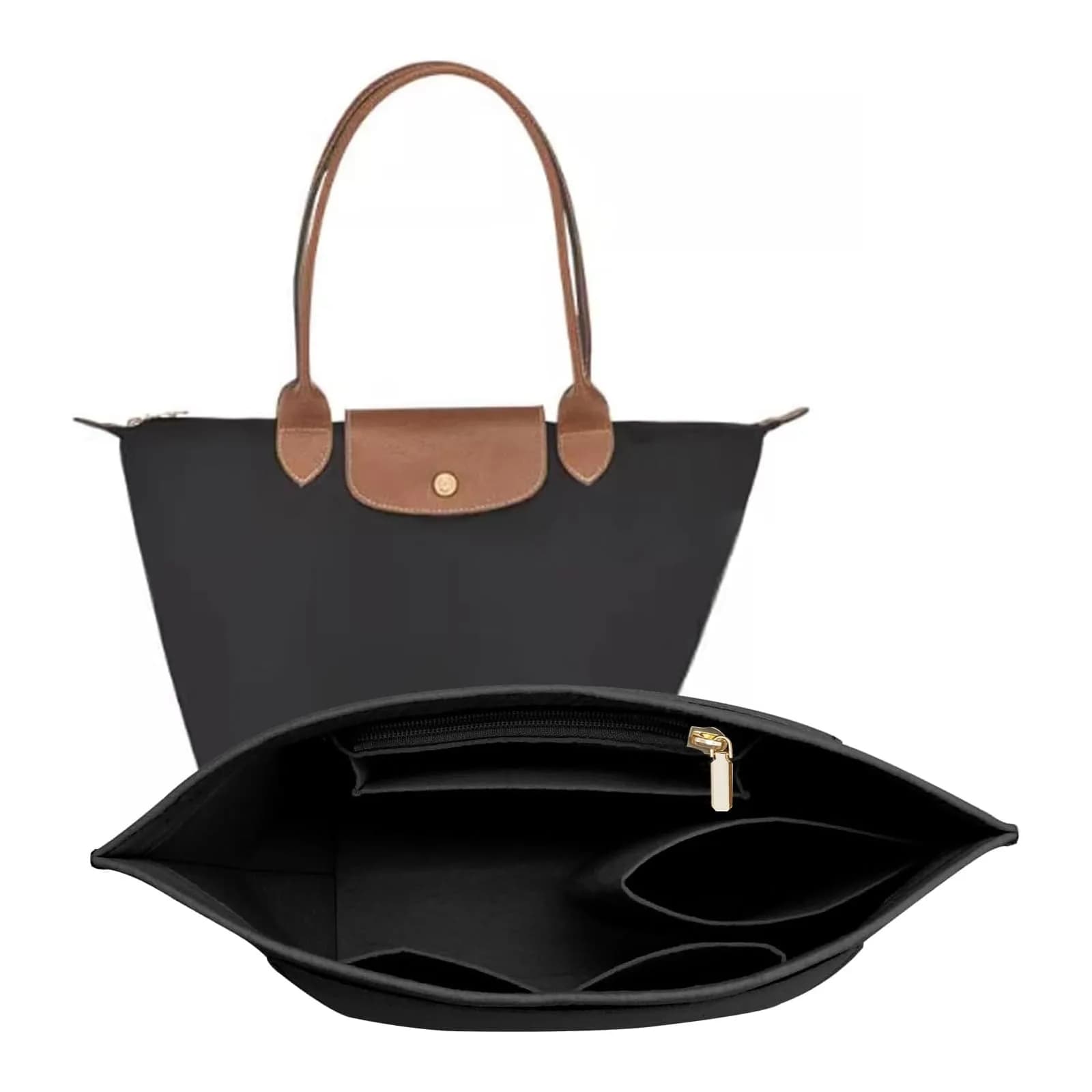 LOUKAYCCI Felt Purse Organizer Insert for Longchamp Le Pliage M Handbag, Medium Black | Keeps Bags Tidy & Protected - main product image