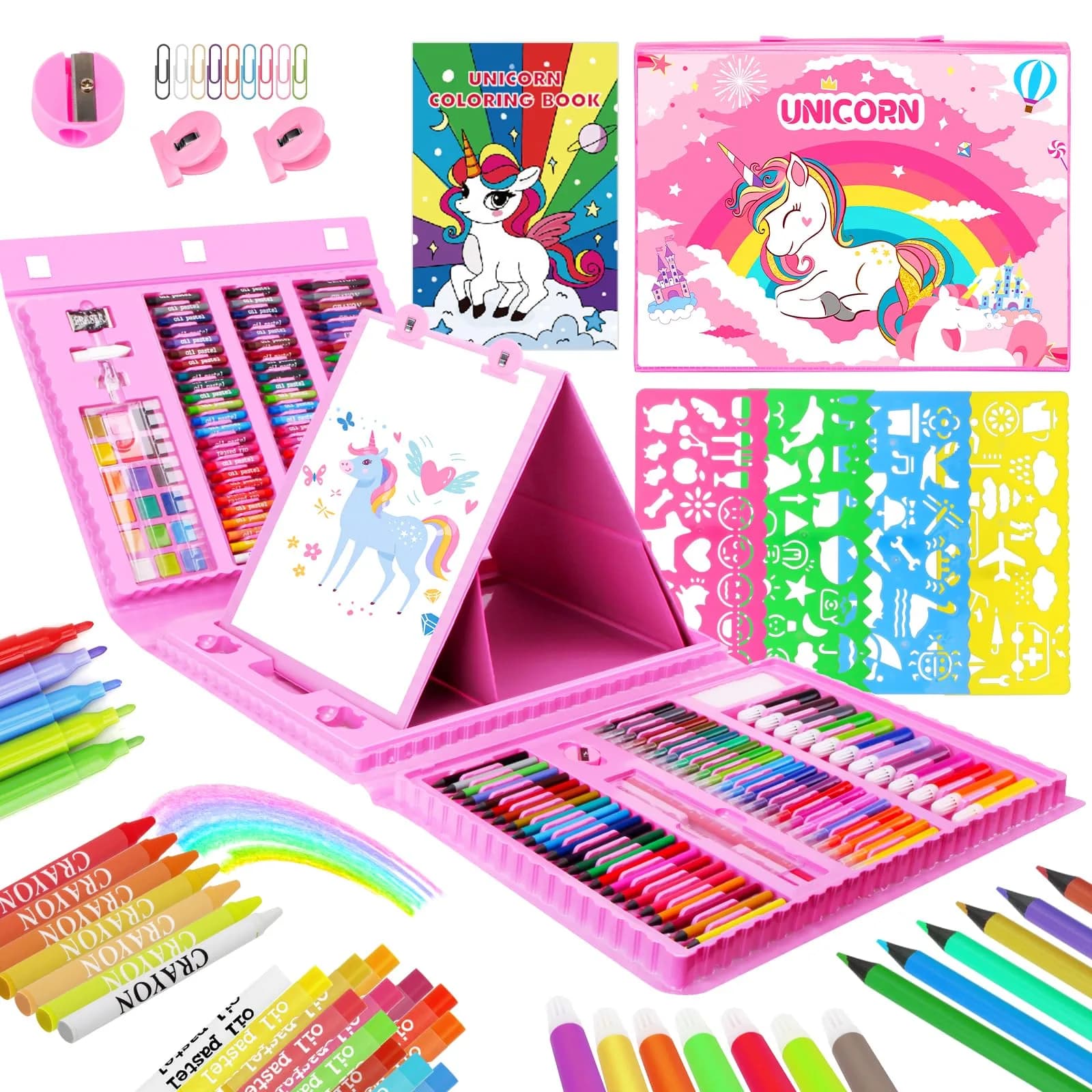 homicozy Unicorn Art Case Drawing Kit for Kids 243 PCS | Includes Easel, Crayons, Pencils, Markers, Coloring Book, Stickers - main product image