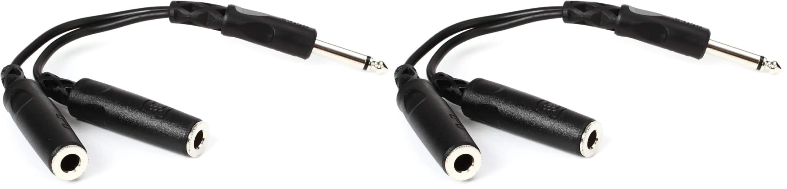Hosa YPP-111 1/4" TS to Dual 1/4" TSF Y Cable (6 inch / 15 cm, 2-Pack, Black) | Splits Mono Signal for Audio Components - main product image