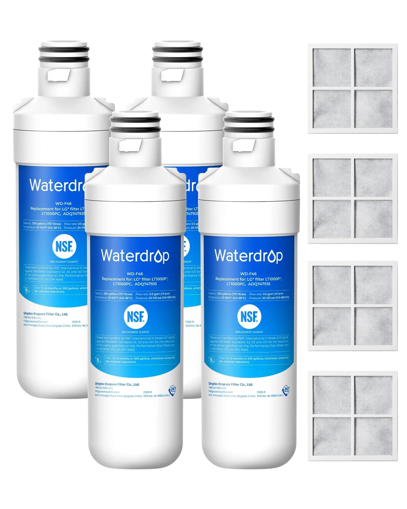 Waterdrop LT1000PC Refrigerator Water Filter & Air Filter Combo | NSF Certified Coconut Carbon Block — Water Filter