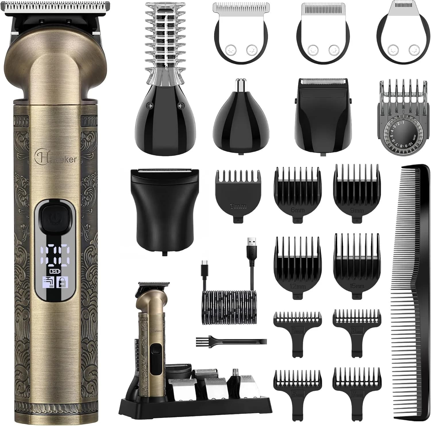 Hatteker Beard Trimmer Kit Professional Hair Clipper Zero Gapped T-Blade 0.3mm | 8-in-1 Cordless Grooming Kit for Men - main product image