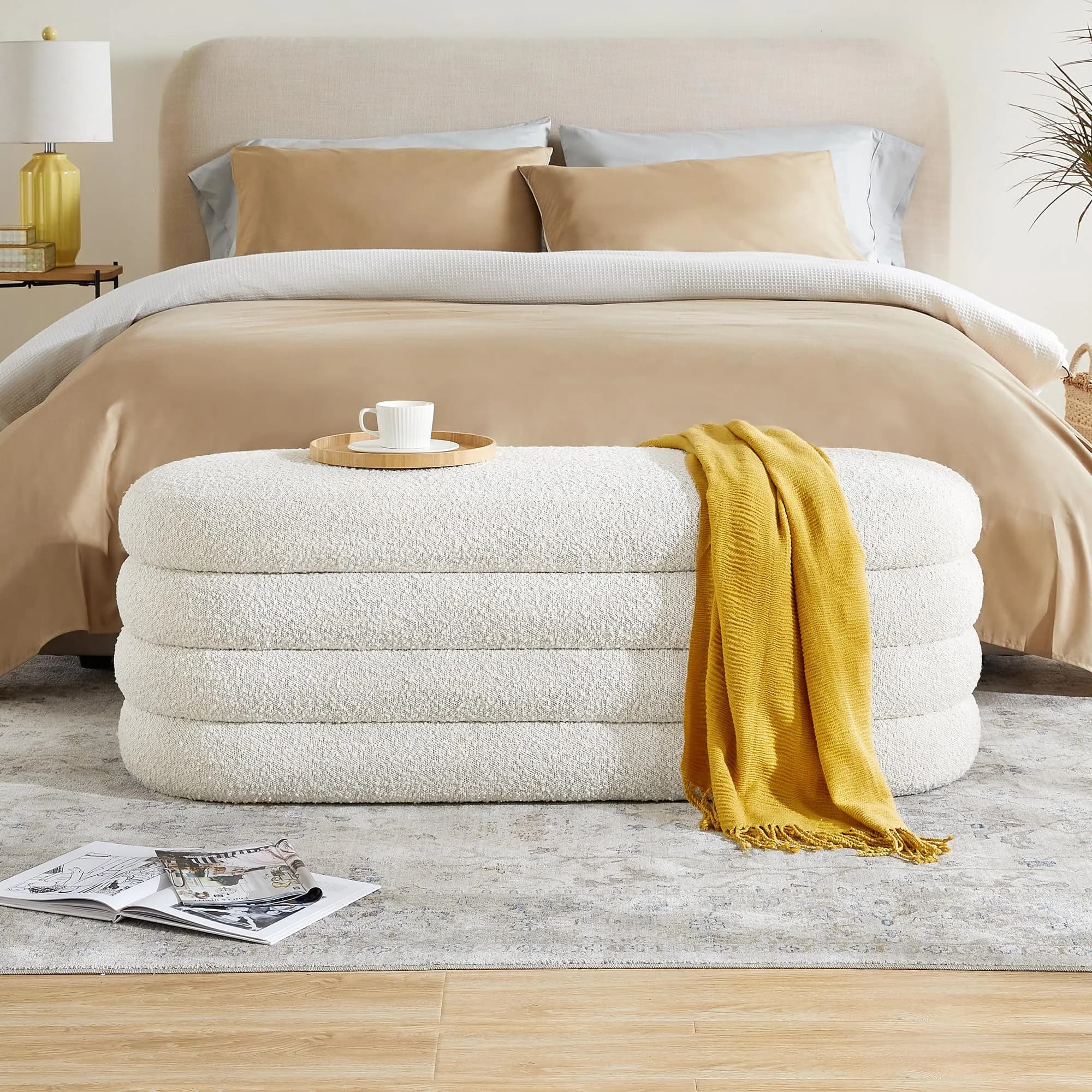 Busaurus Storage Ottoman Bench 49.2 Inch Ivory | Multifunctional Bedroom & Living Room Ottoman - main product image