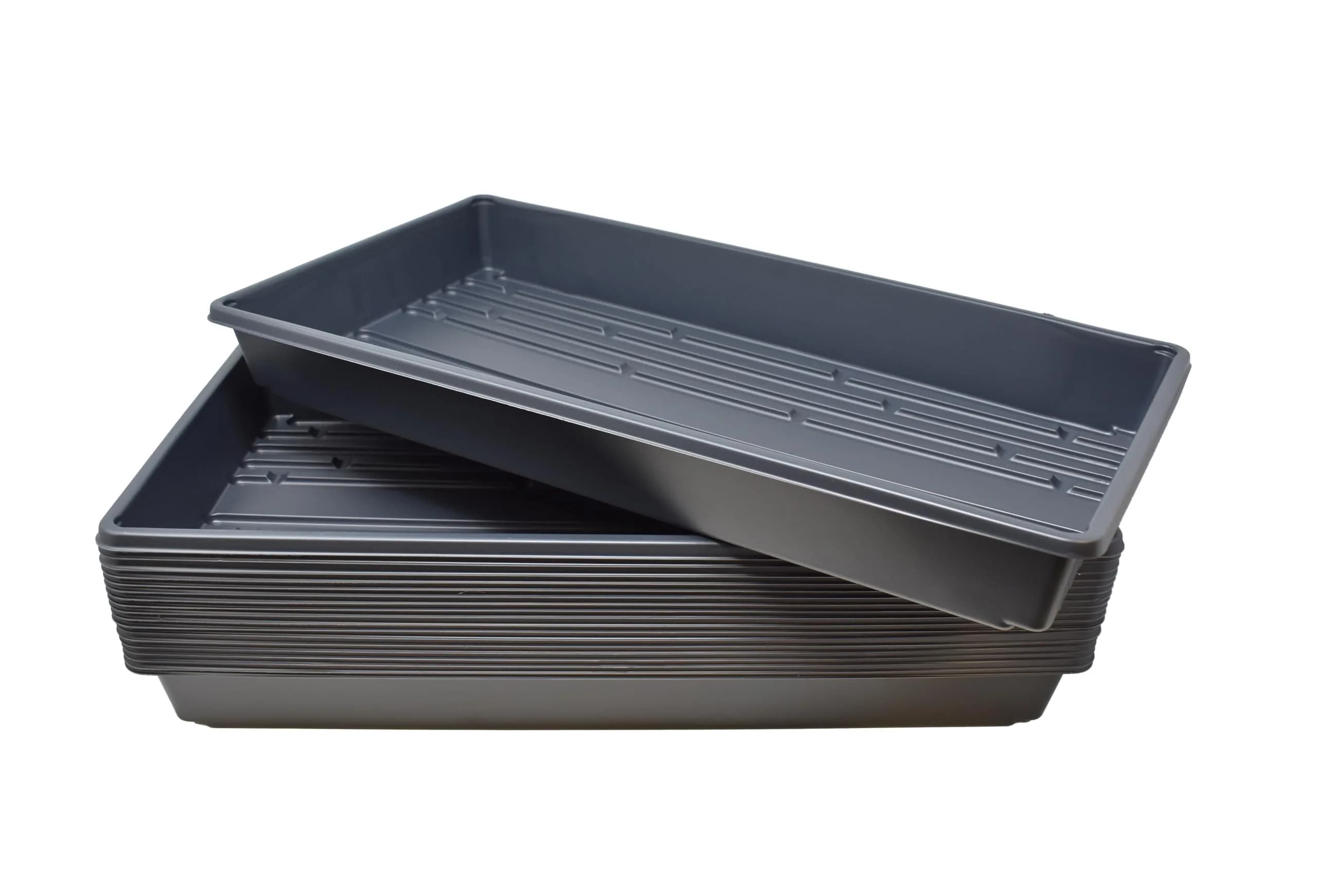 Living Whole Foods 20 Pack of Durable Black Plastic Growing Trays (Without Drain Holes) 21" X 11" X 2" | Reusable Seedling & Microgreen Trays