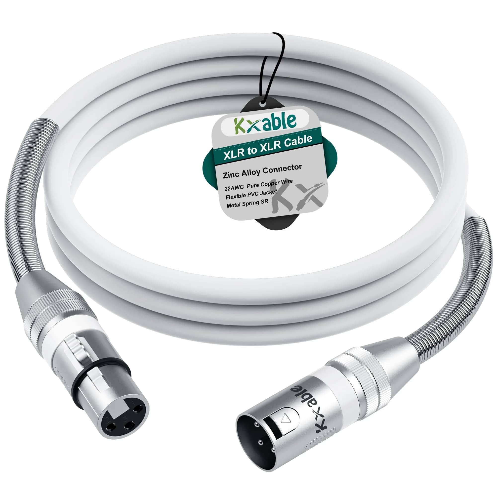 Kxable Premium XLR Cable 3 FT | Heavy-Duty 22AWG Copper, Male to Female, White - main product image