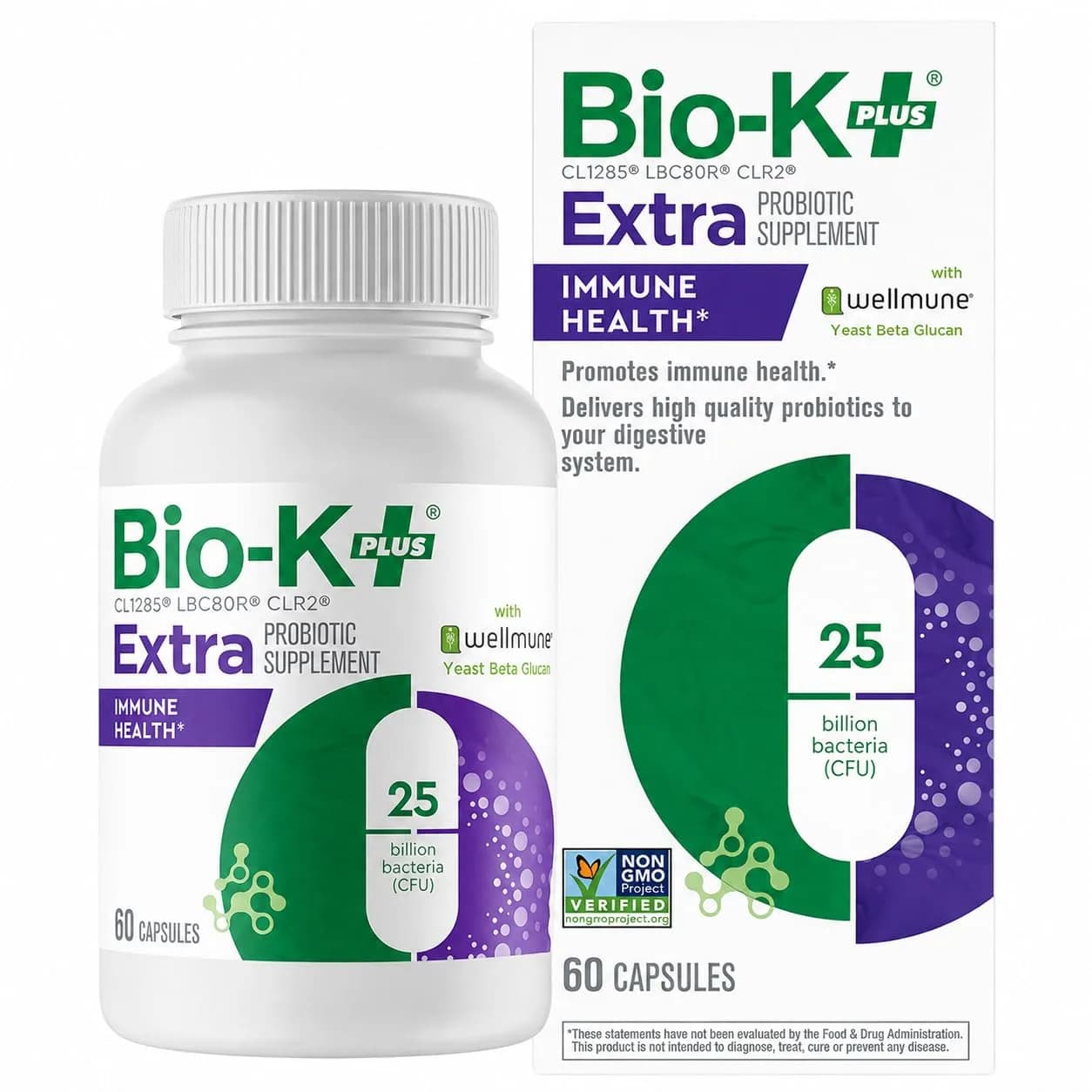 Bio-K+ Immune Health Probiotic, Wellmune®, 25B CFU, Vegan, 60 Capsules | Supports immune & gut health