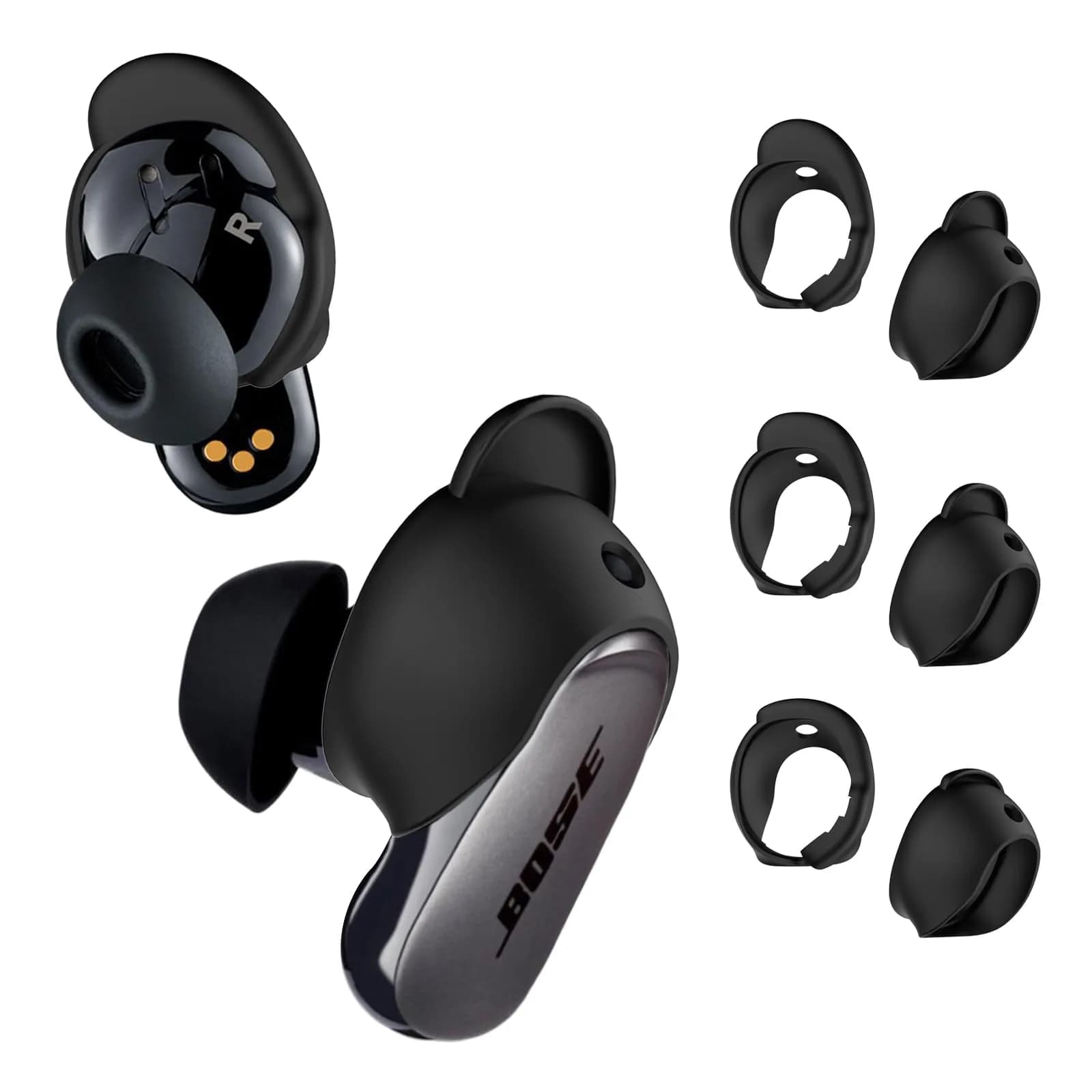 WOFRO Black Silicone Ear Tips Covers for Bose QuietComfort Earbuds II & Ultra | 3 Pairs (S/M/L) - main product image
