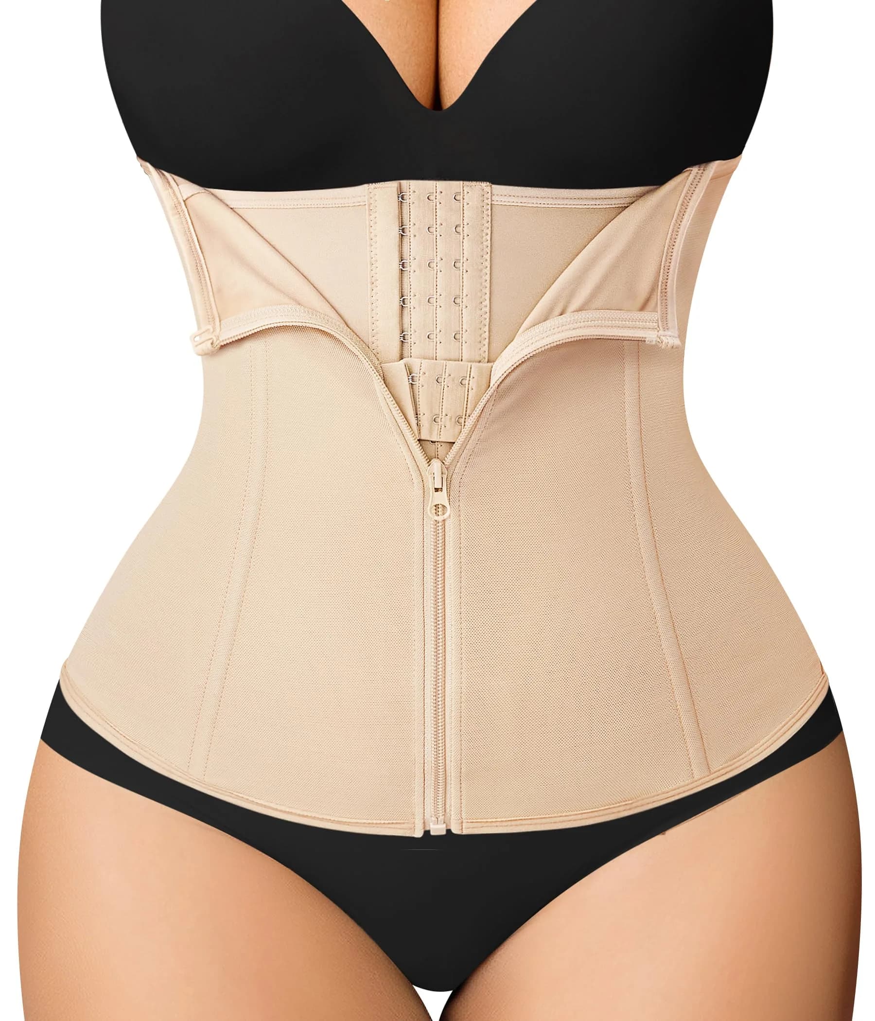 MERYOSZ Waist Trainer Corset Zipper Tummy Control Shapewear for Women, Beige XL | Breathable Body Shaper with Steel Bones - main product image