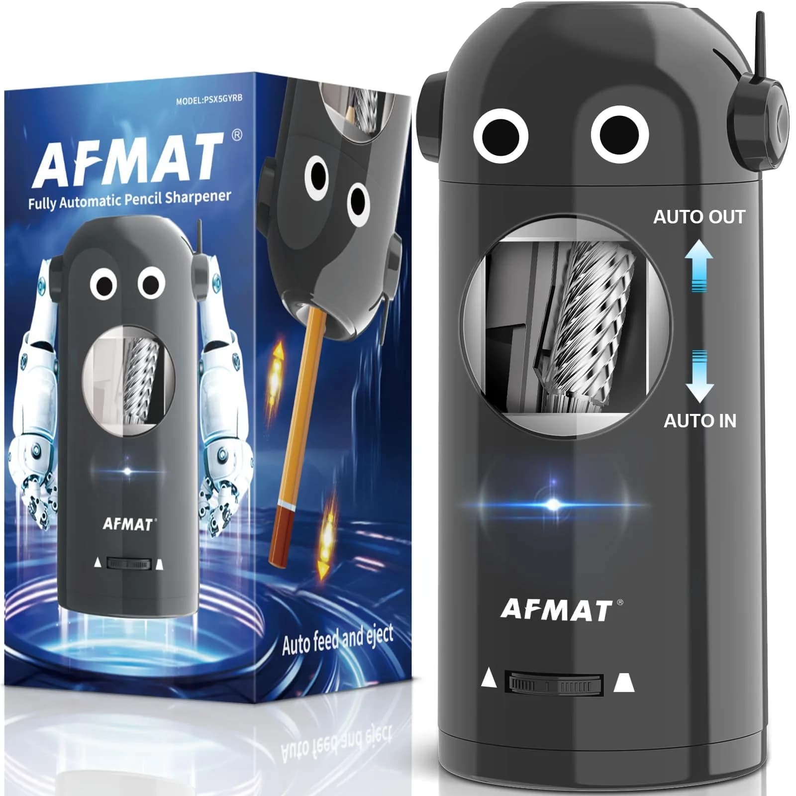 AFMAT Electric Pencil Sharpener for Colored Pencils 7-11.5mm | Fully Automatic Robot, Rechargeable, Safe & Compact