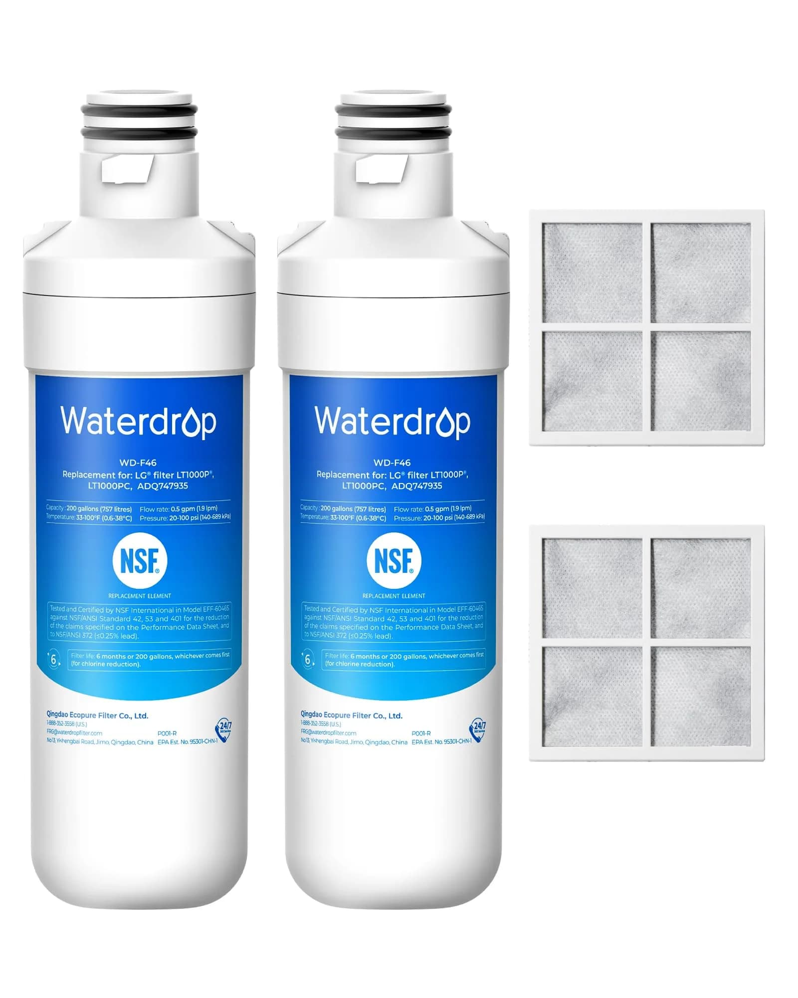 Waterdrop LT1000PC Refrigerator Water Filter & Air Filter Combo | NSF Certified Coconut Carbon Block — Water Filter