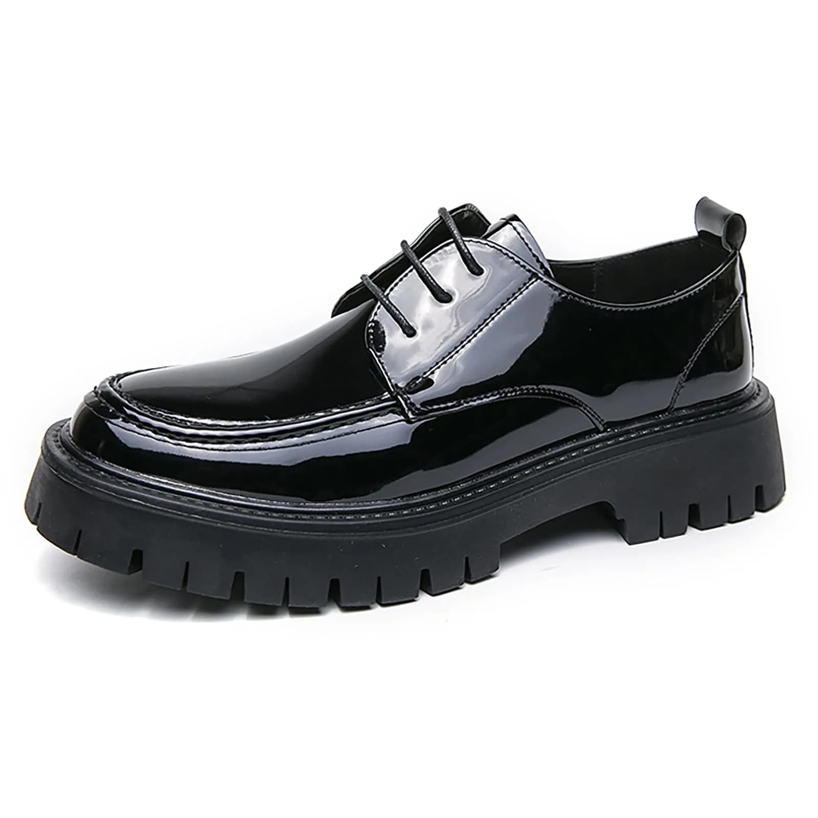 MVIOBUY Men's Black Leather Platform Lace Up Loafers | Size 8.5 Wide (24 cm) - main product image