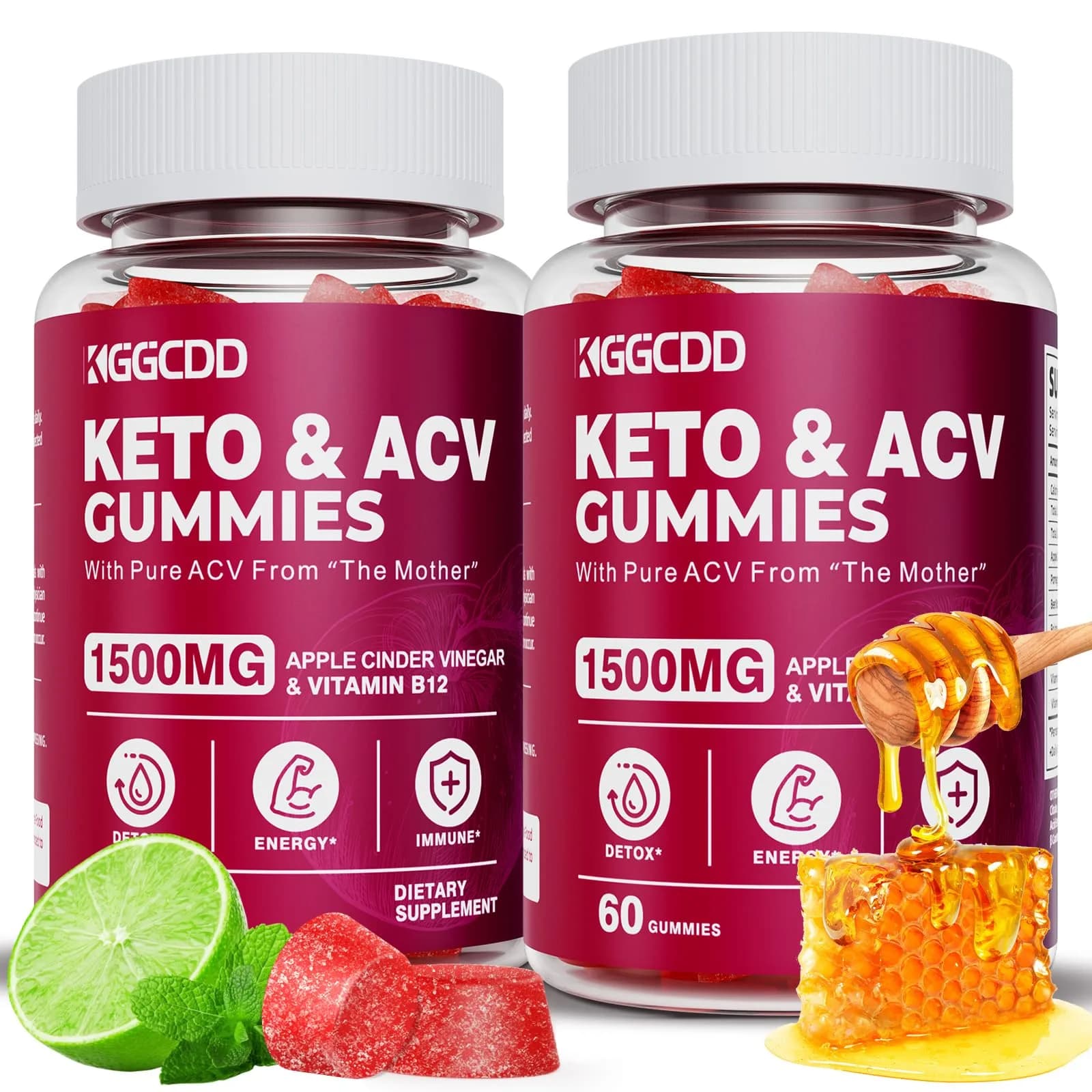 KGGCDD Apple Cider Vinegar Gummies 1500MG | Keto ACV Gummies, Vegan, Non-GMO (60 Count, 2 Pack) - main product image