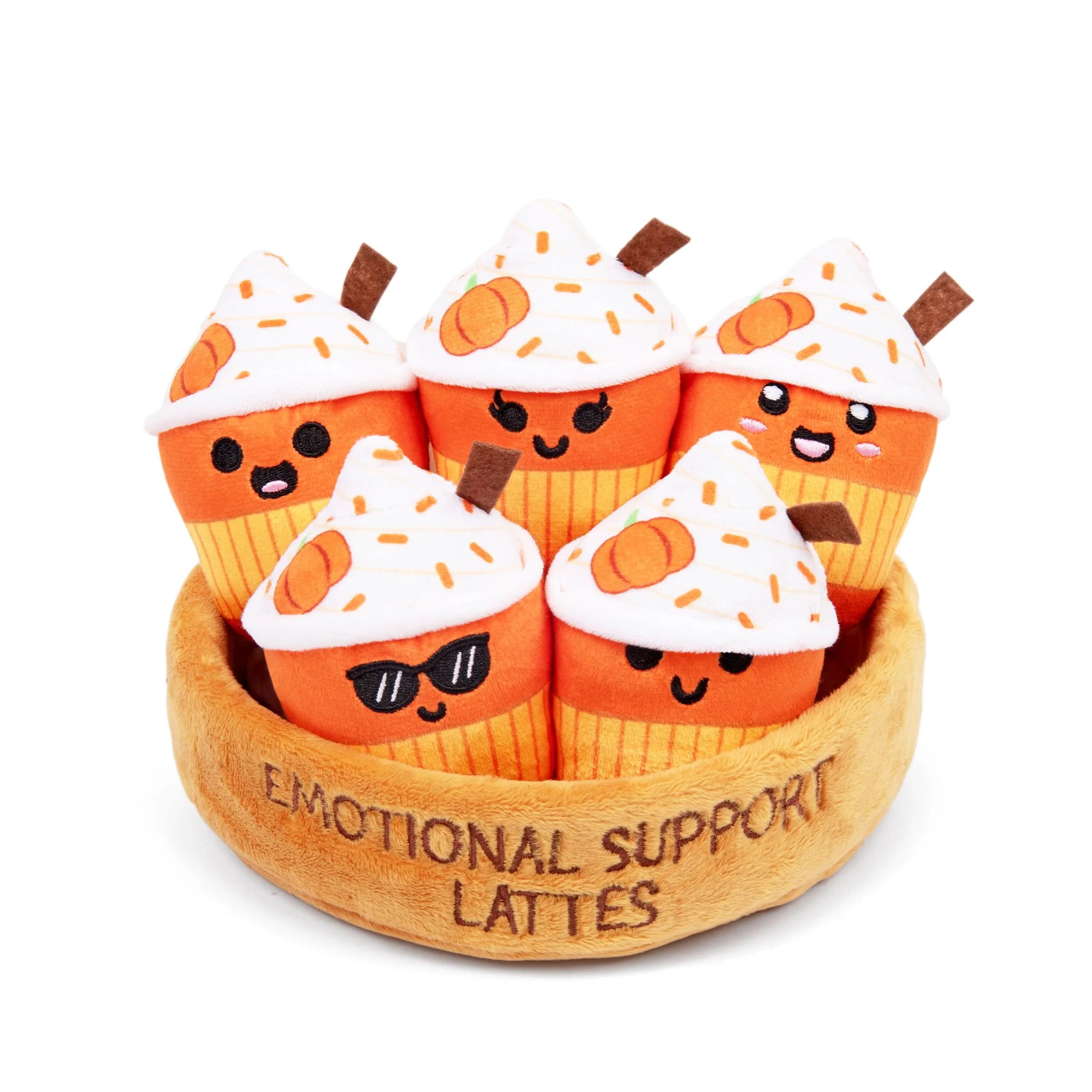 Relatable Emotional Support Lattes Plush Set | 5 Latte Plushies with Basket - main product image