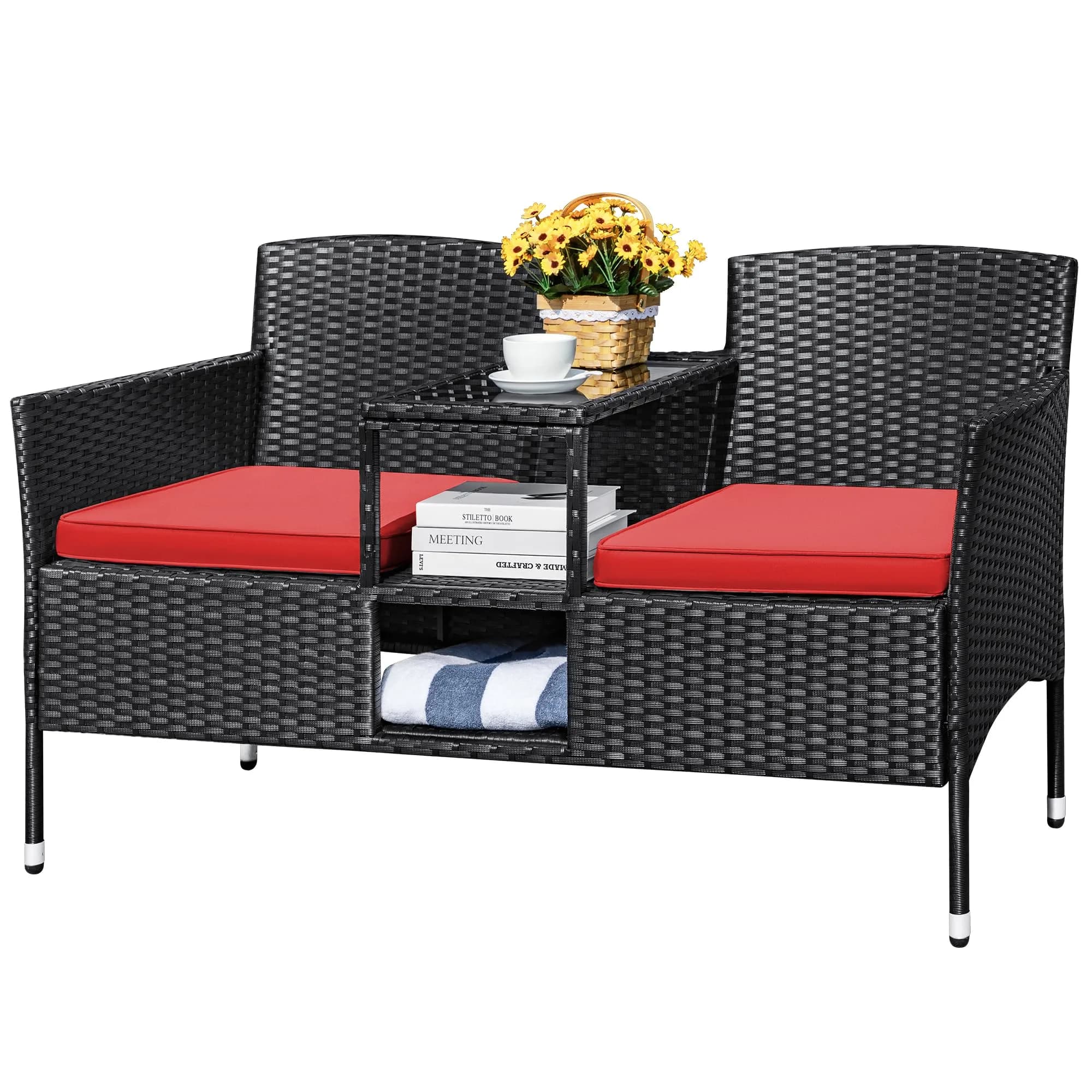 Devoko Outdoor Patio Loveseat Rattan 2-Seat Set, Red | Sturdy & Stylish for Indian Outdoors - main product image