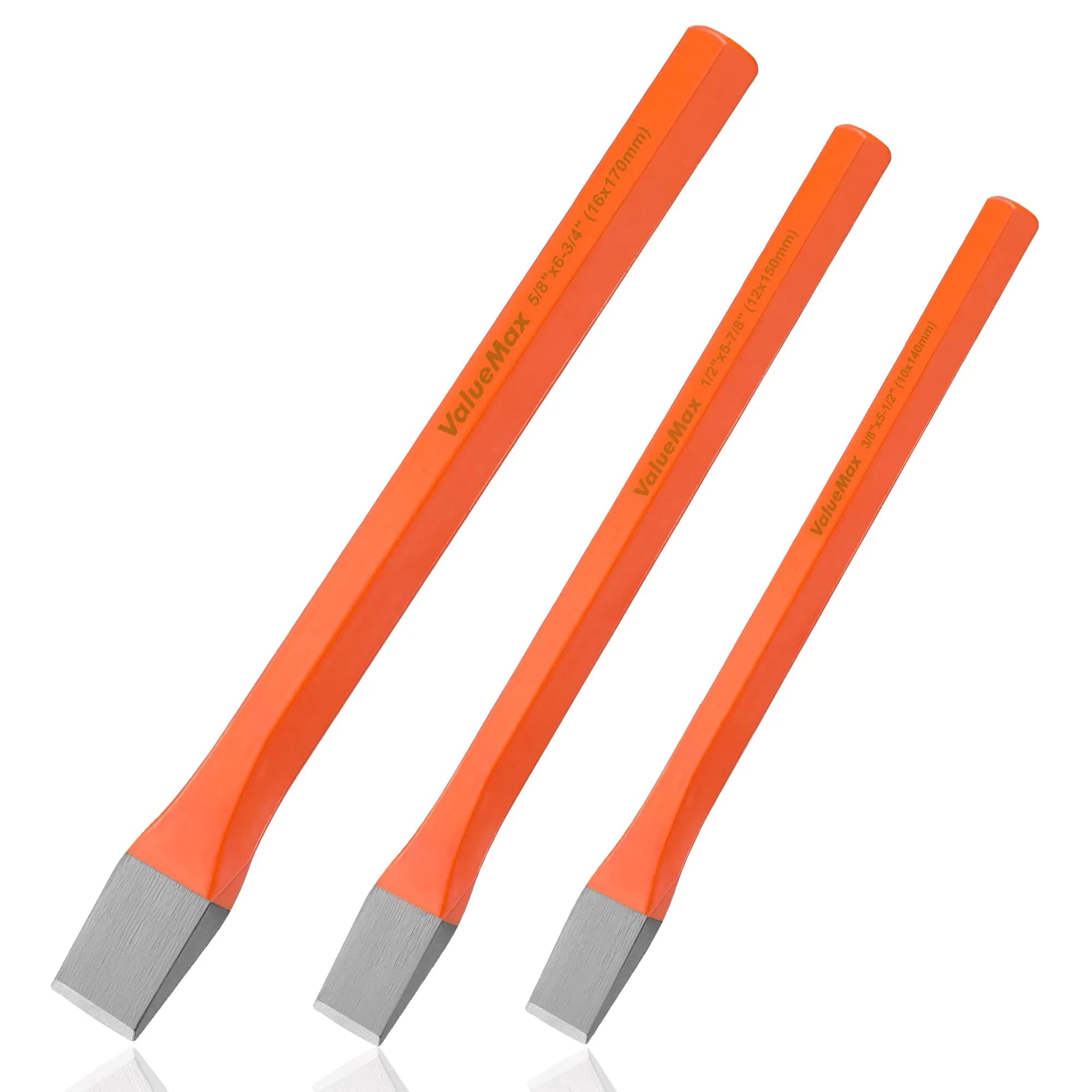 ValueMax 3-Piece Heavy-Duty Cold Chisel Set | Chrome Vanadium Steel, 3/8"-5/8" | Precision Metalworking Tools - main product image