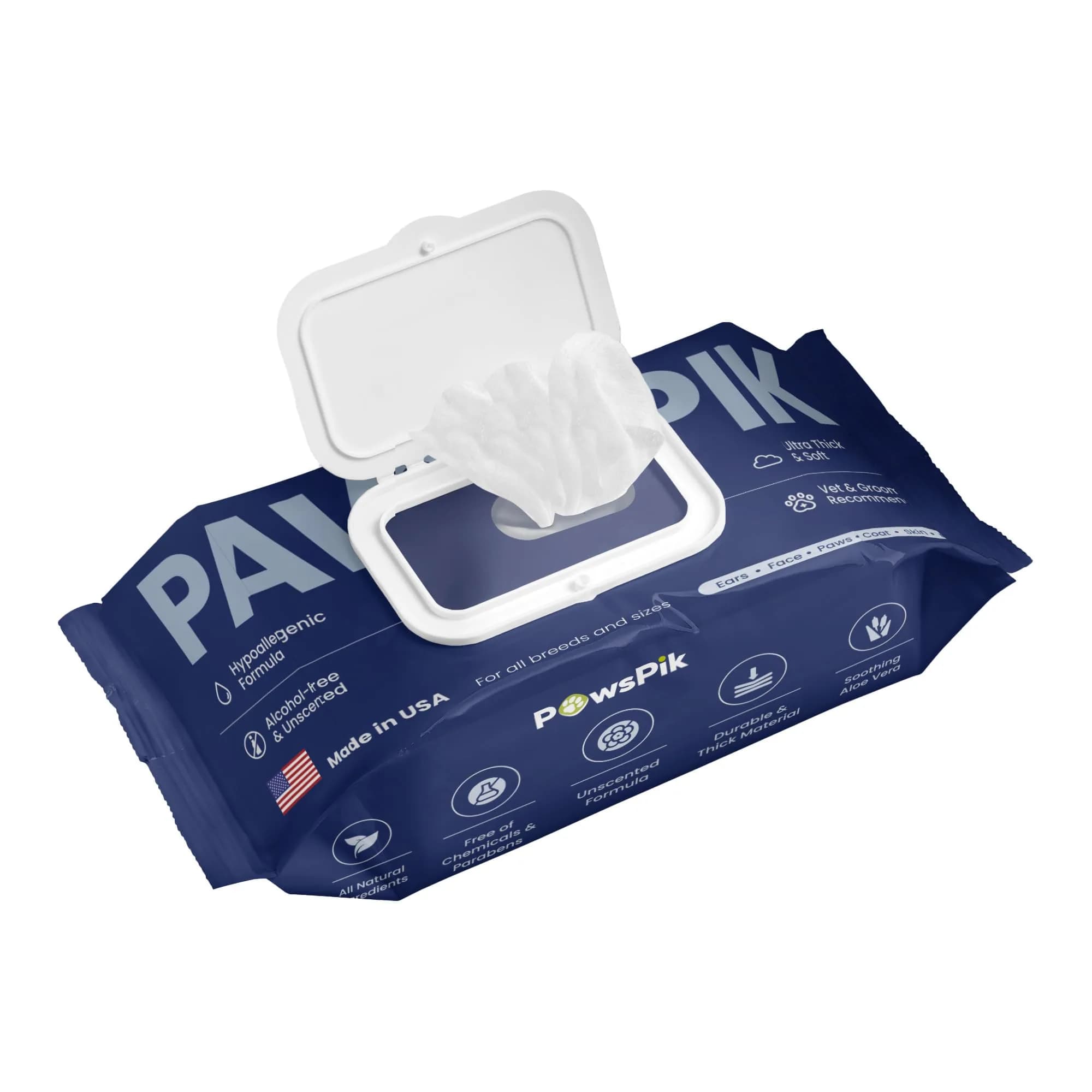 PAWSPIK Made in USA Pet Wipes Large 100 Count | Gentle & Hypoallergenic for Sensitive Skin