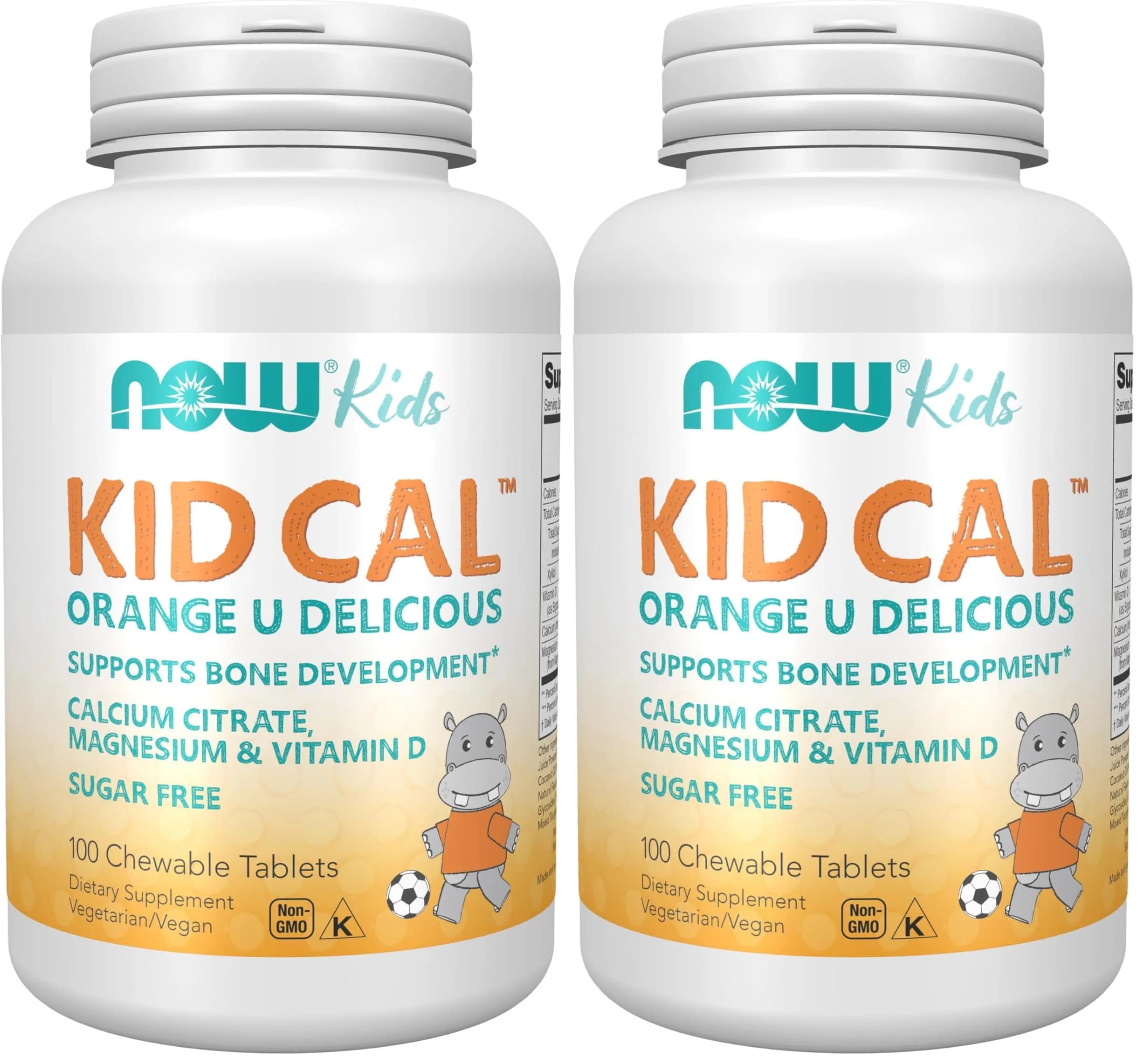 NOW Kid Cal Chewables Tart Orange 100 Chewables | Calcium, Magnesium & Vitamin D for Kids