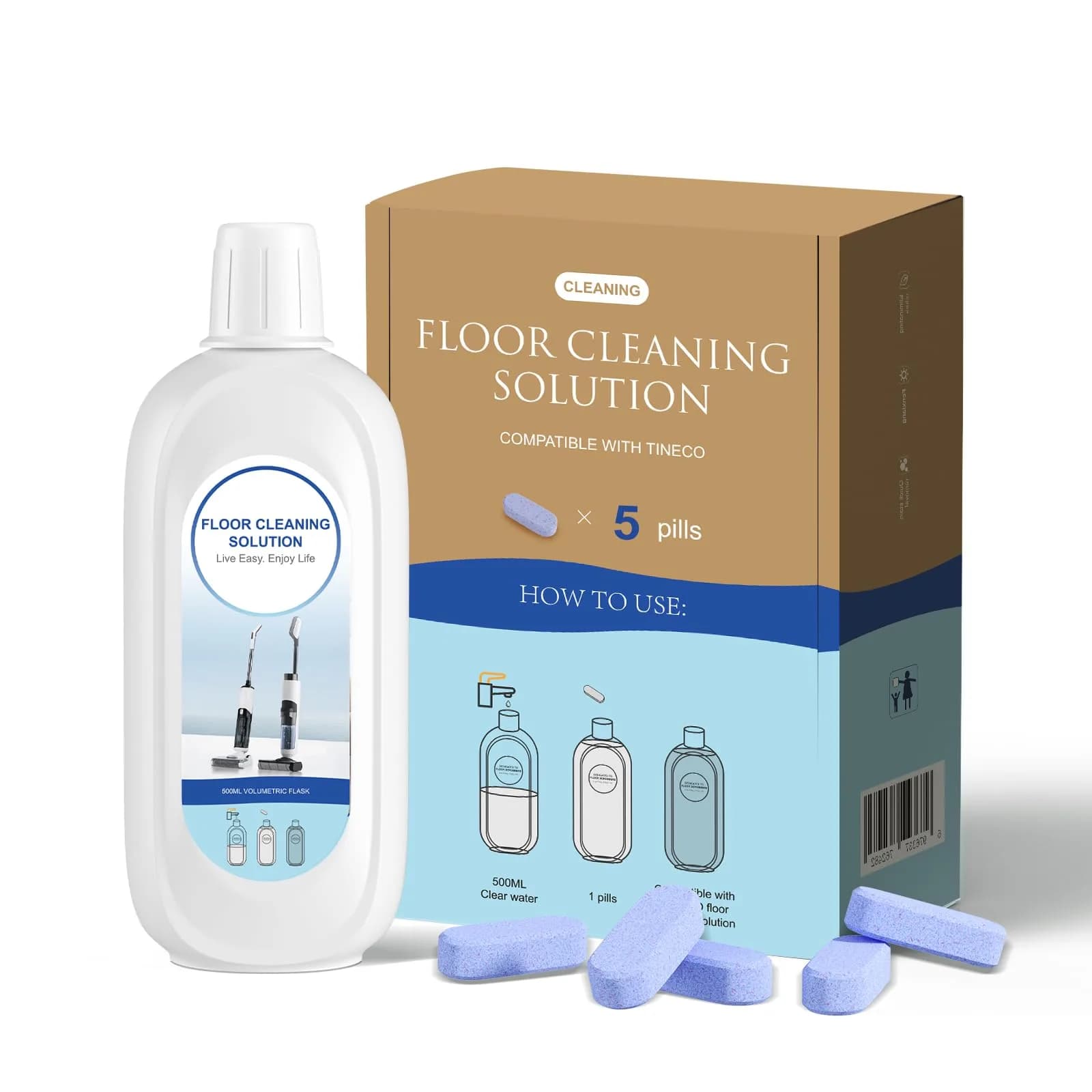 Nukisa Floor Cleaner Concentrate Blocks 500ml Per Bottle (Pack of 5) | Eco-Friendly Cleaning Agent for All Robot Vacuums - main product image