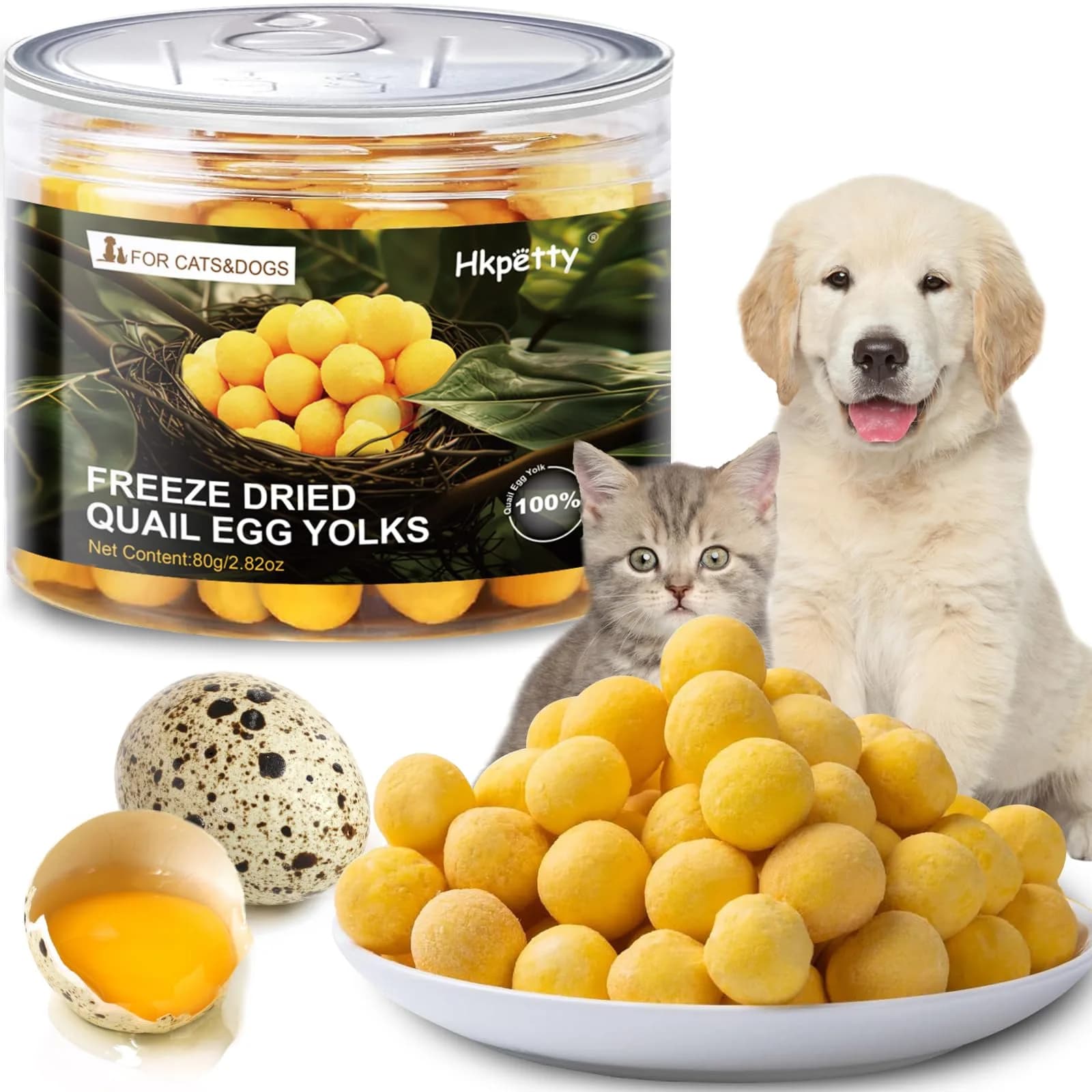 Hkpetty Freeze Dried Cats and Dogs Treats Quail Egg Yolk 1 Count | Natural Wholesome Pet Snack