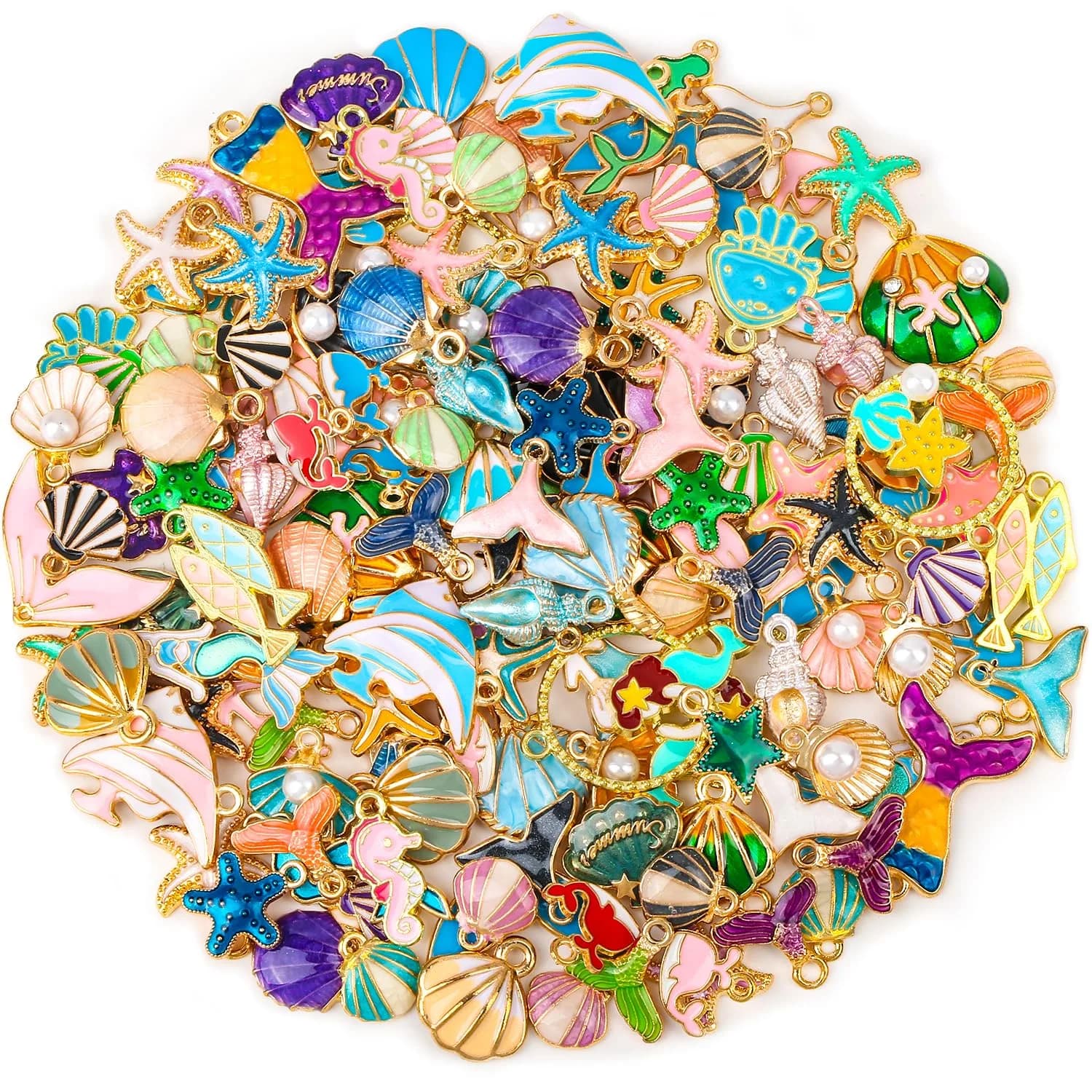Acejoz 150 Pcs Ocean Beach Sea Charms for Jewelry Making and Crafting | Assorted Summer Sea Shells