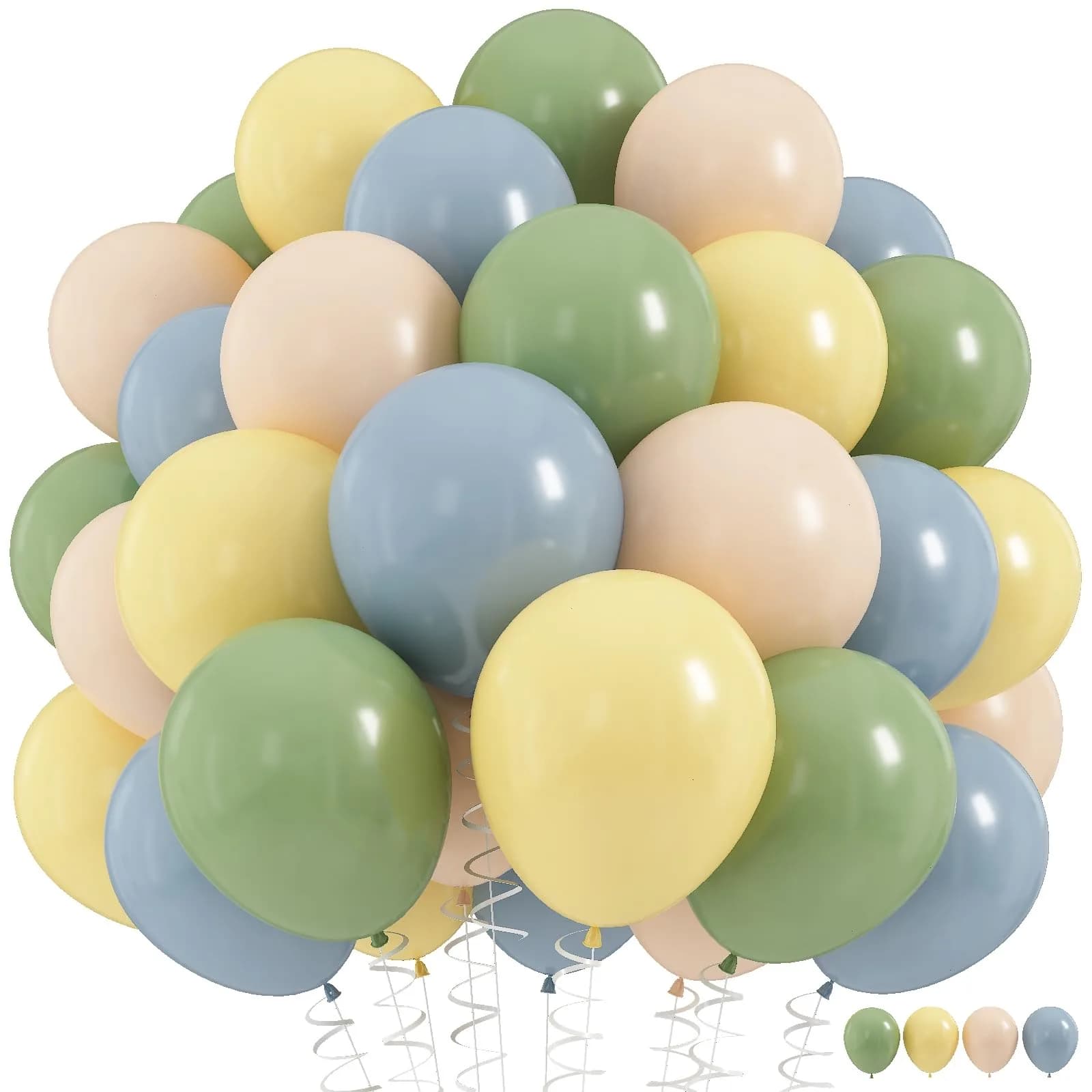 HILAVO Blue and Green Balloons Sage Green Dusty Blue Yellow White Sand Balloons 60 Pieces (12 Inch) | Assorted Colors Party Pack - main product image