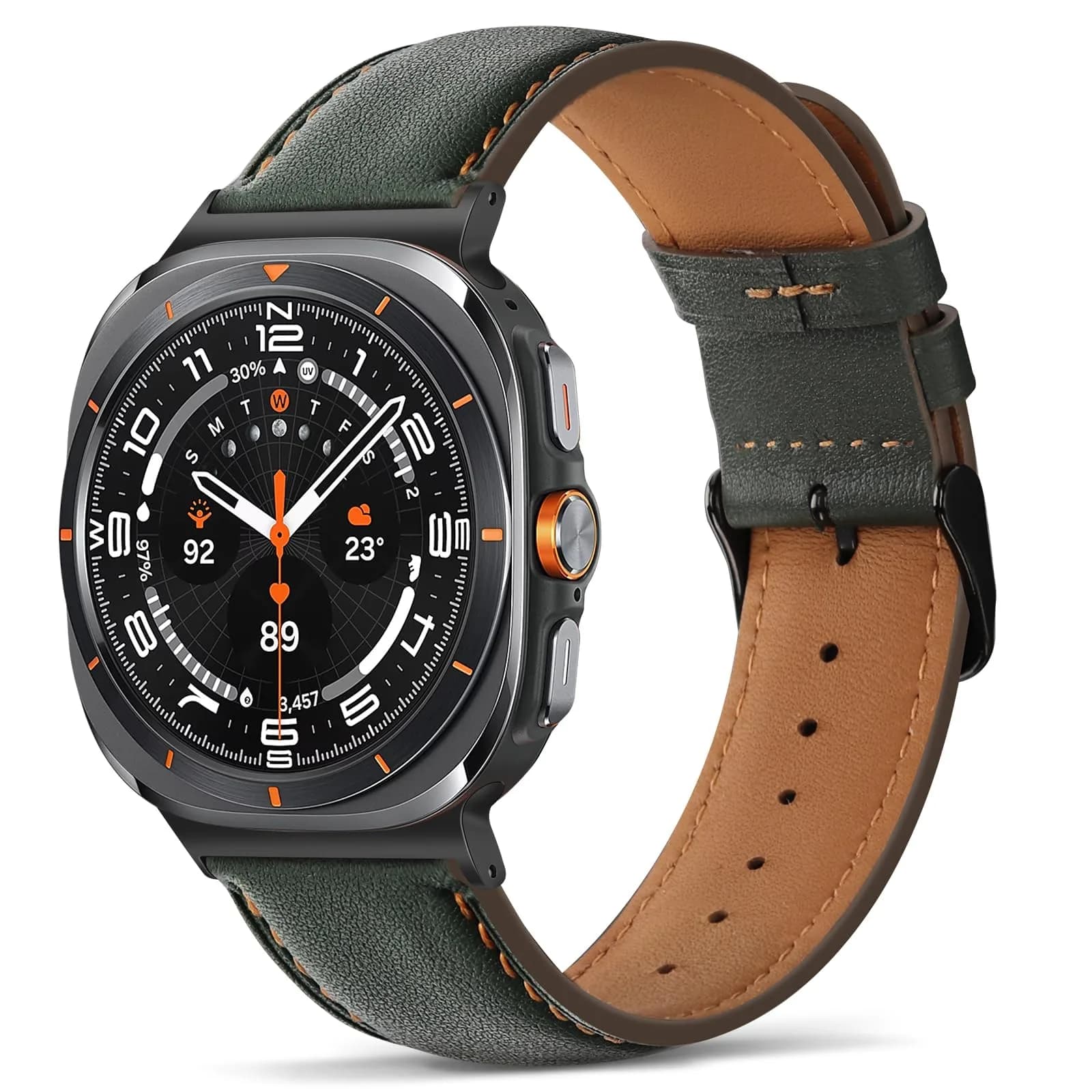 Tasikar Leather Watch Band Compatible with Samsung Galaxy Watch Ultra 2 47mm | Genuine Leather Strap, Green, 43mm Width