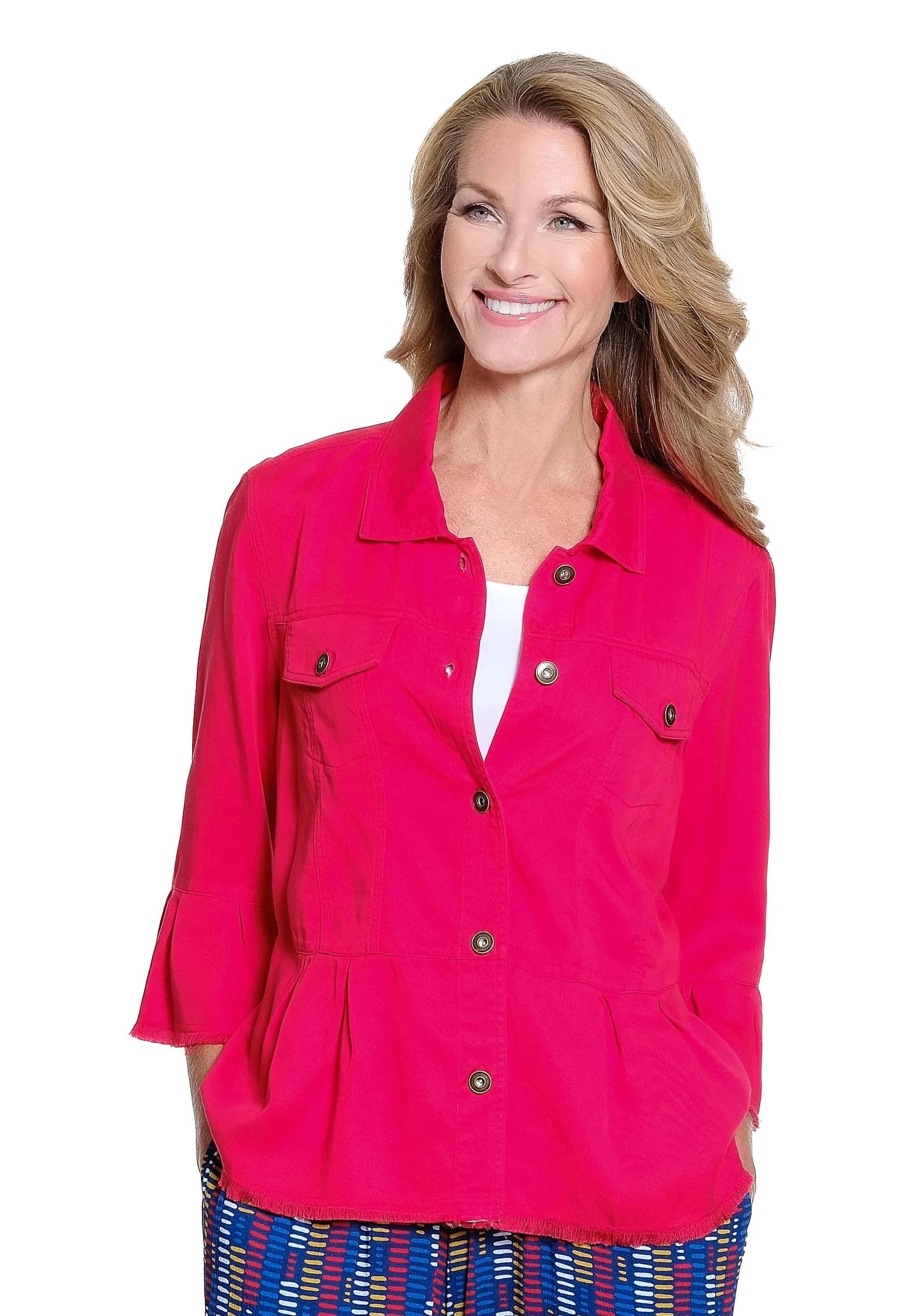 MULTIPLES Women’s Coat 0X | 3/4 Flounce Sleeve Dressy Casual | Fiery Red - main product image