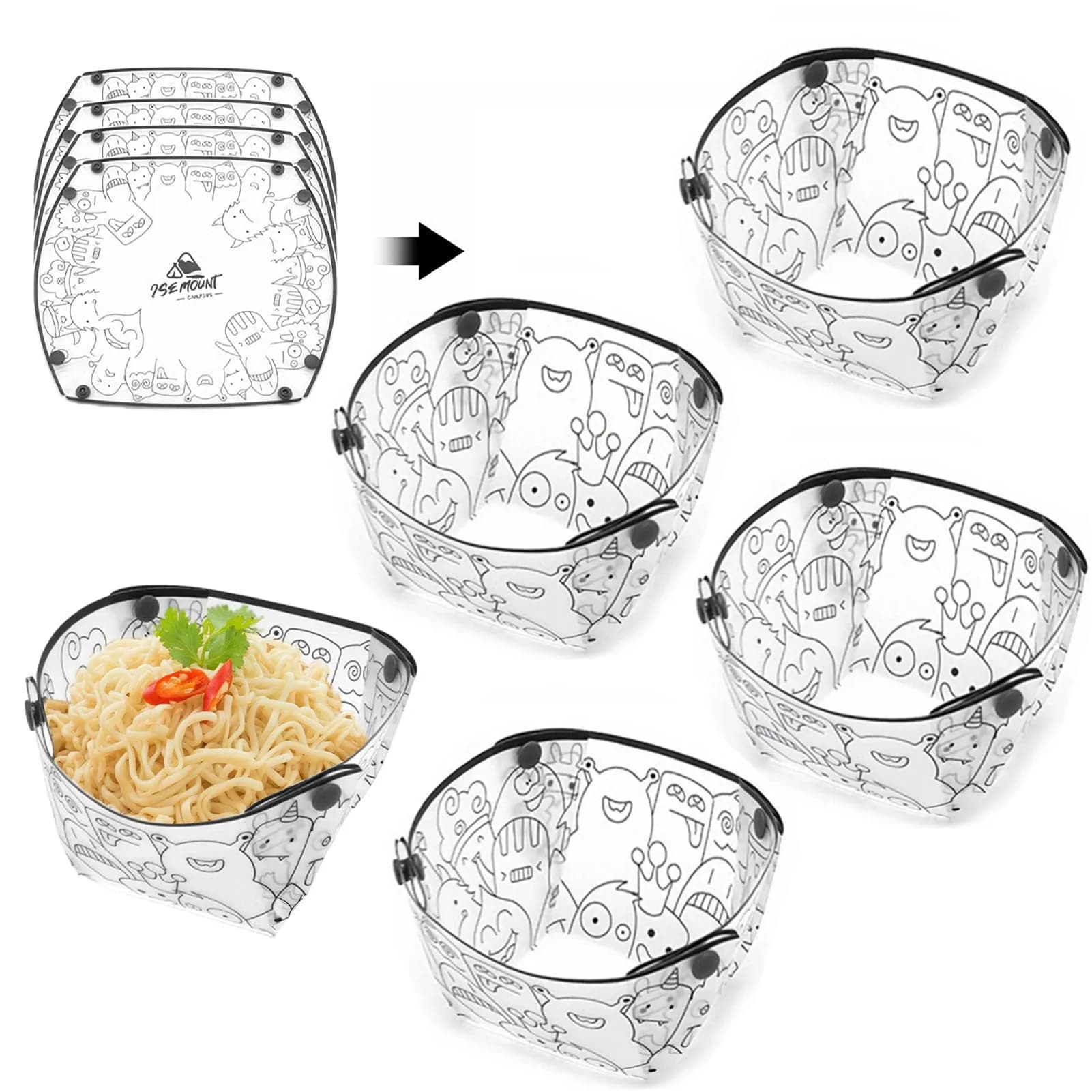 MIUPOO Collapsible Bowl Set, Portable Mess Kit, Food Grade Material, 7×5.5×3.5 Inches, 4 Pieces - main product image