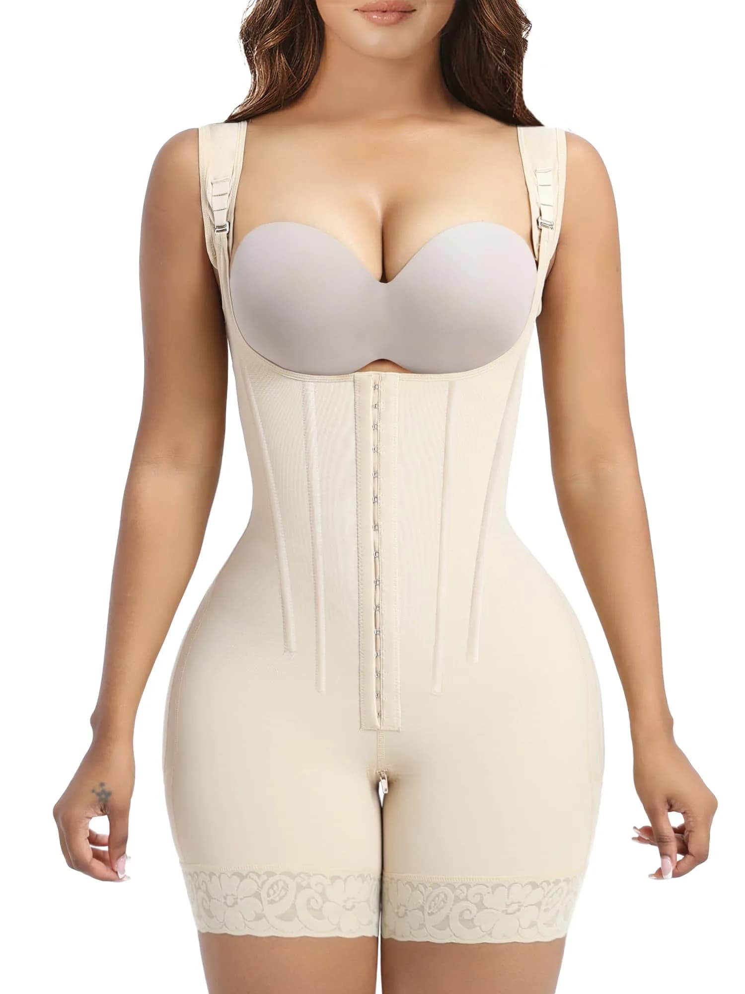 YIANNA Fajas Colombianas Shapewear for Women Tummy Control,YA7306-Beige-L | Body Shaper with Steel Bones & Zipper - main product image