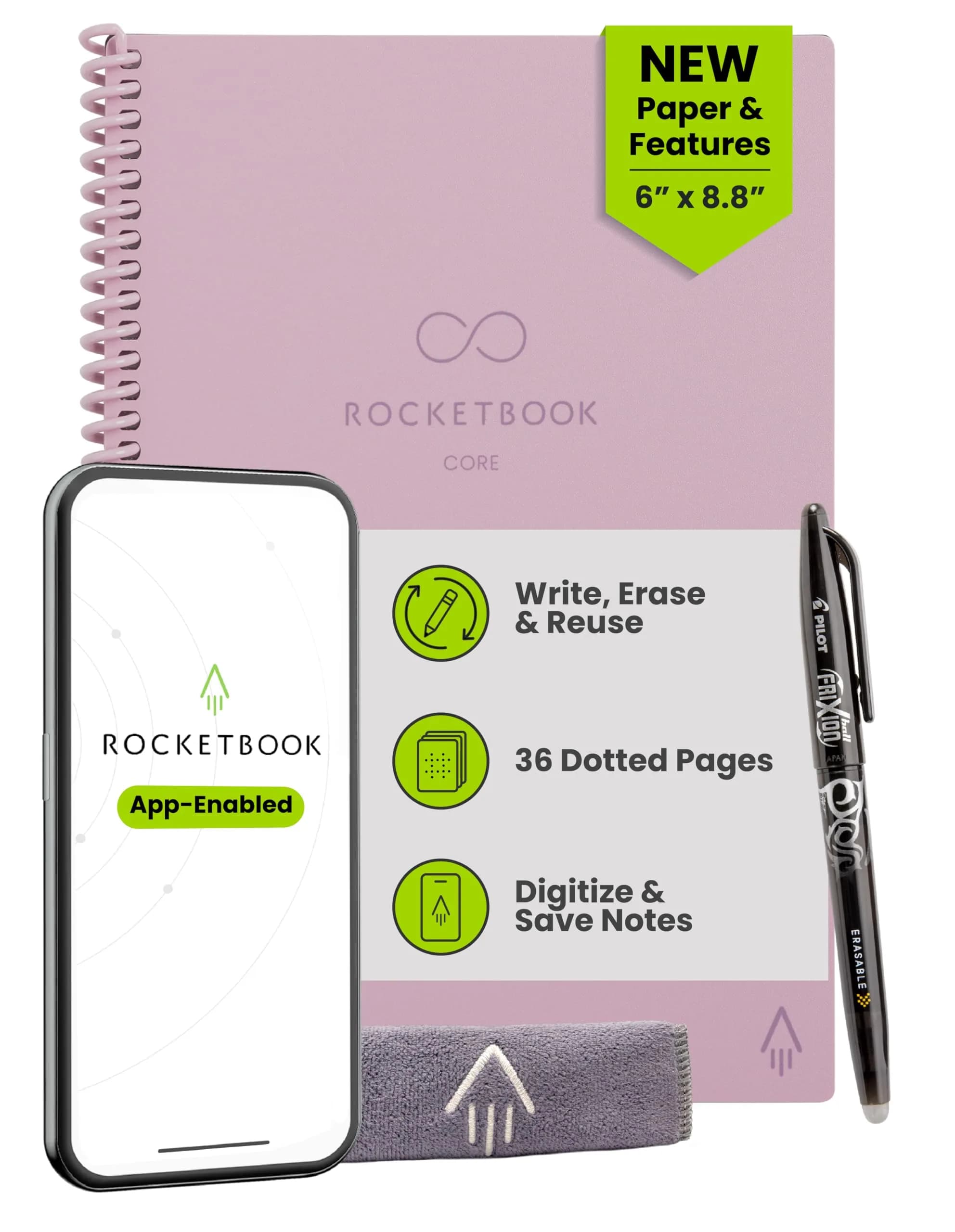 Rocketbook Core Reusable Spiral Notebook, Premium Letter Size 8.5x11, Pink - Dotted Pages | 36 Pages - main product image
