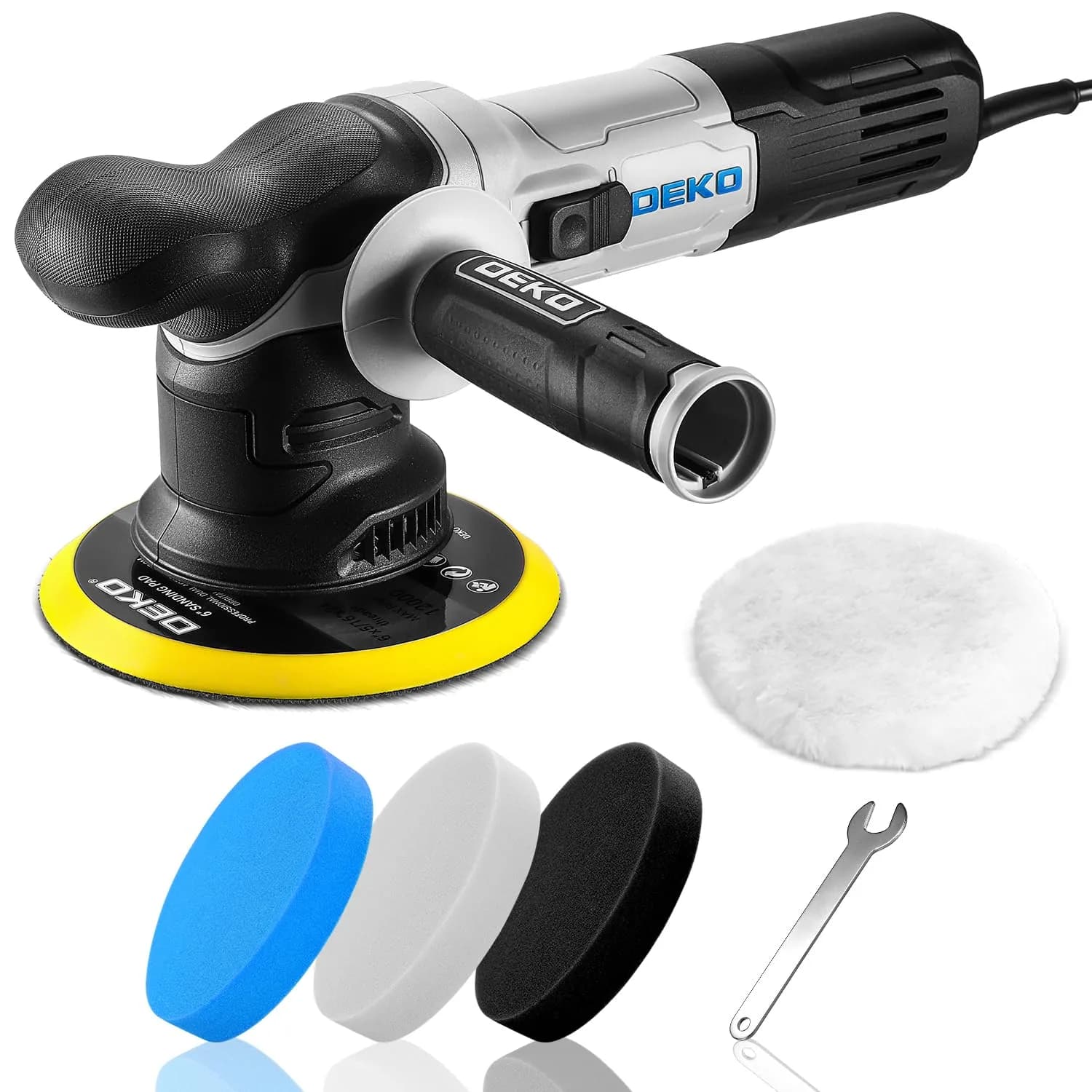 DEKOPRO Car Buffer Polisher 6 Inch Dual Action Orbital Buffer, 7 Amp, Variable Speed 1800-5500 RPM, with 4 Buffing Pads | Car Detailing Tool - main product image