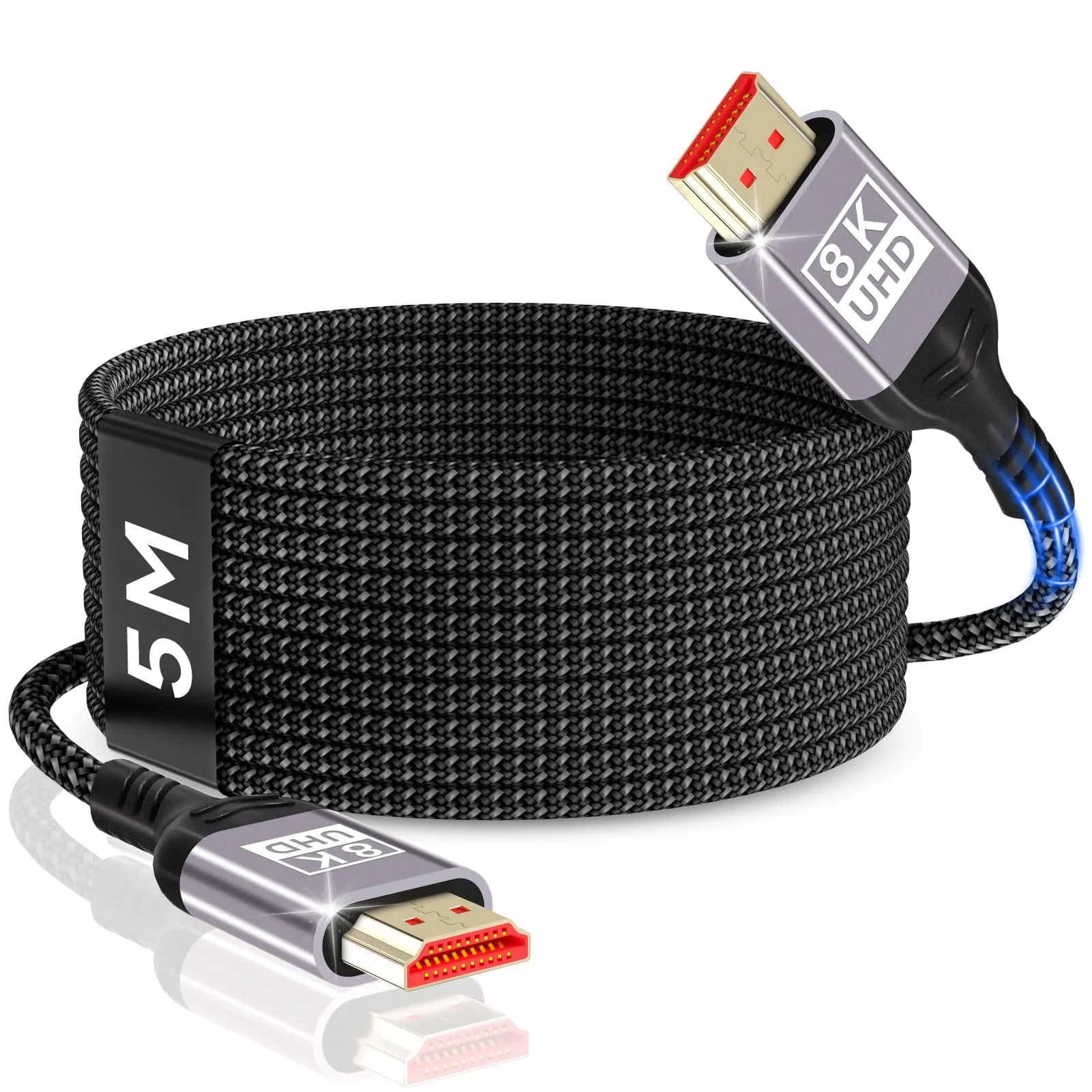 Nersligek 8K HDMI 2.1 Cable 5m (16ft) | Ultra High Speed 48Gbps Braided Cord for PS5, 4K@120Hz, 8K@60Hz - main product image
