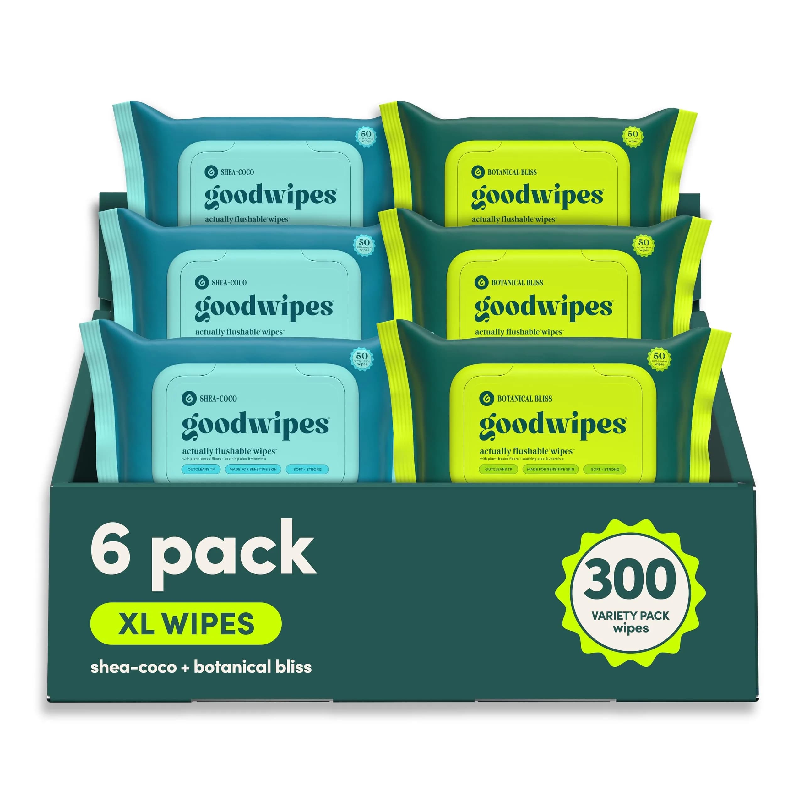 goodwipes Flushable Wipes Variety Pack 318 Count (6 Pack) | Septic Safe, Extra Large, Adult Toilet Wipes - main product image