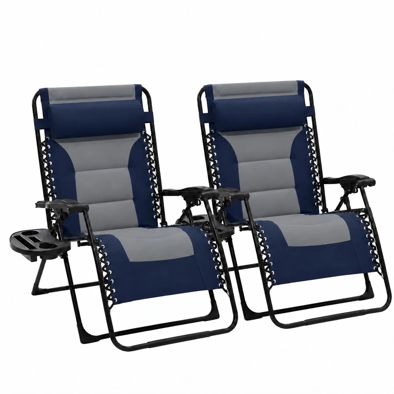 JEAREY Oversized Zero Gravity Chairs Set of 2 | 440 lb Capacity, Foldable Lounge Chairs with Headrest & Side Tray (Navy/Gray) - main product image